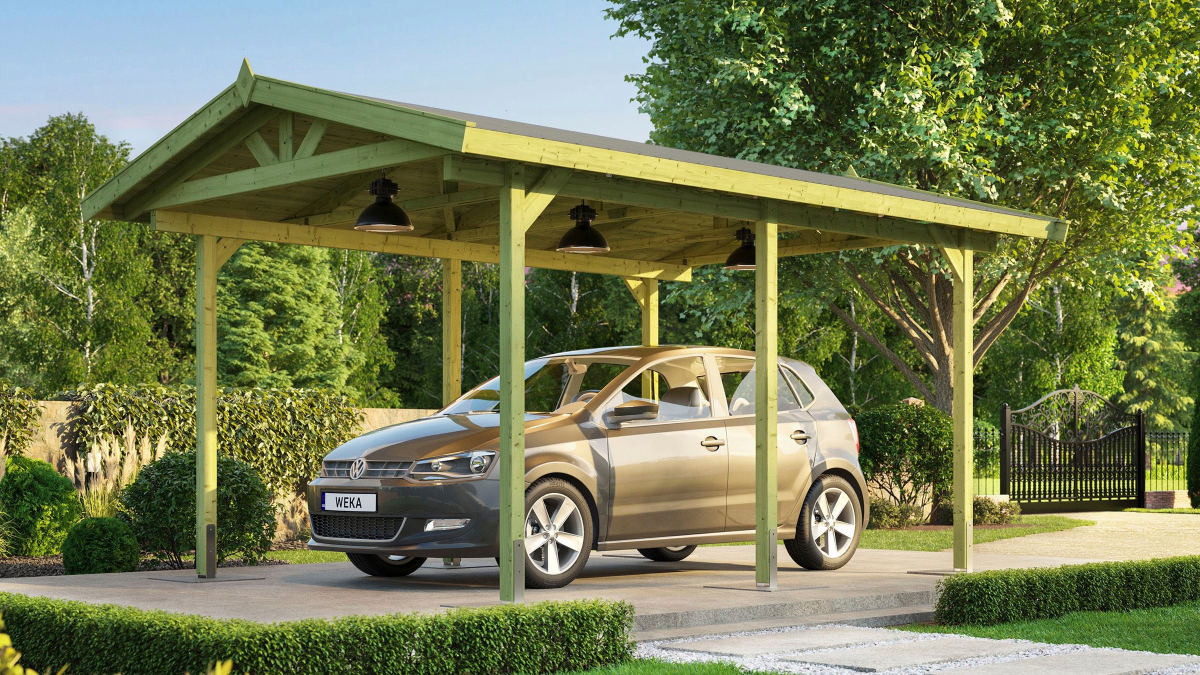 weka Einzelcarport ""611" mit 18-mm-Satteldach aus Massivholz" Massivholz 270 cm kdi aus naturbelassenem Kiefernholz
