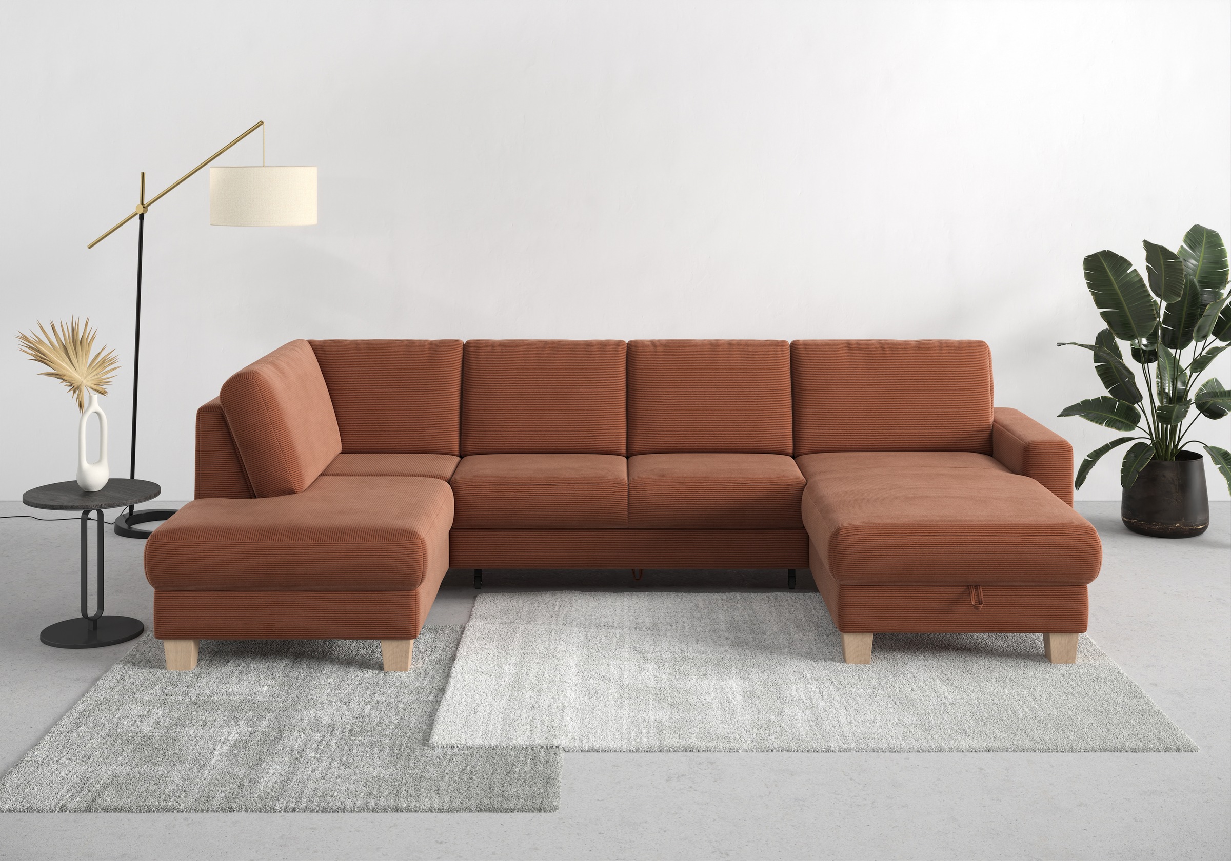 Home affaire Wohnlandschaft »Summer U-Form«, mit oder ohne Bettfunktion und Bettkasten, Cord-Bezug
