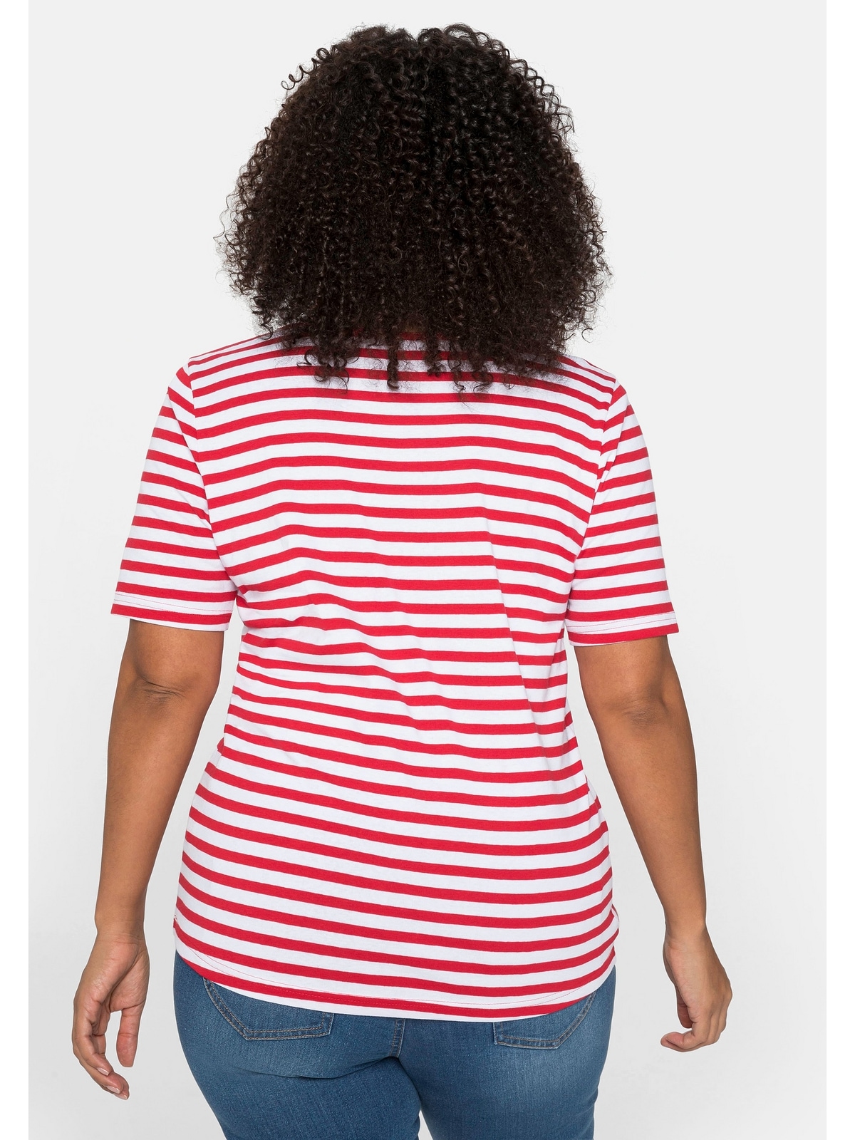 Rippware T-Shirt kaufen Sheego mit garngefärbtem »Große für aus BAUR Ringel, | Größen«,