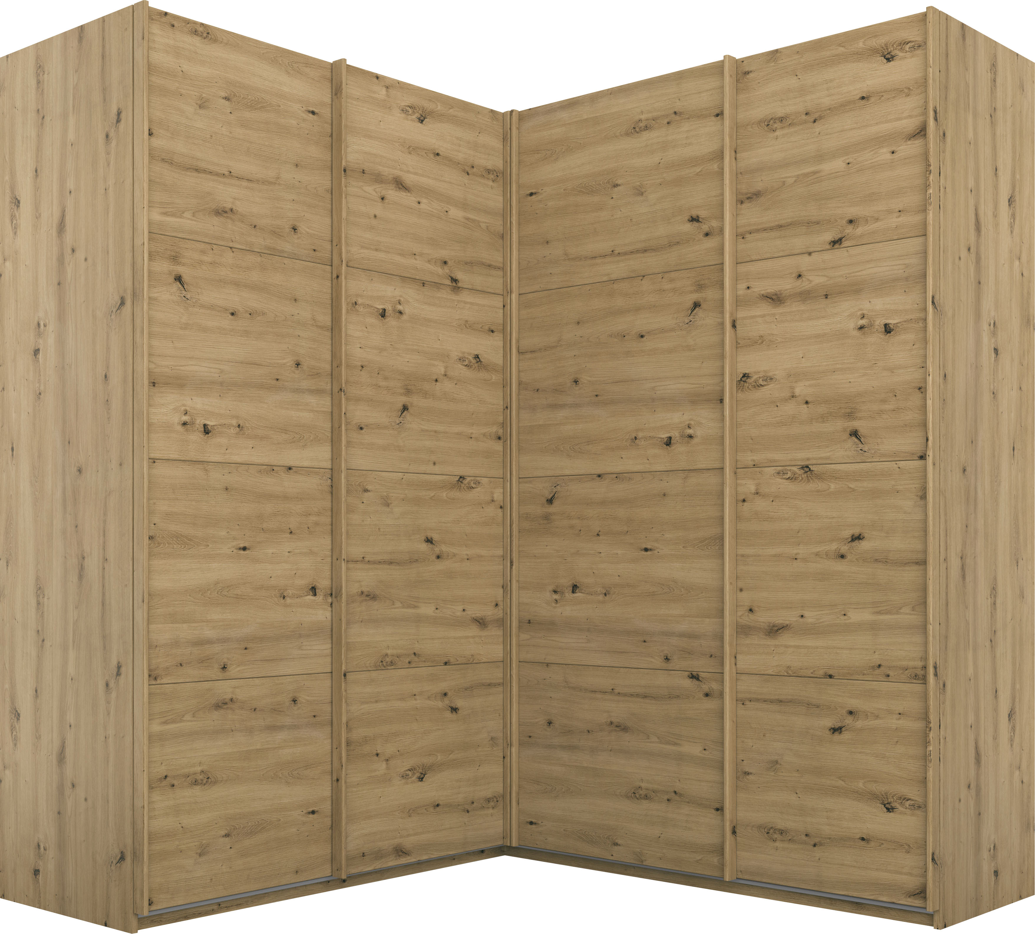 rauch Schwebetürenschrank "Schrank Garderobe Eckkleiderschrank QUADRA Front in Dekor/Hochglanz" Maß 181x187 cm, Höhen 210/229 cm, inkl. Soft-Close-Funktion, extra großer Eckschrank inkl. Schubladeneinsatz MADE IN GERMANY
