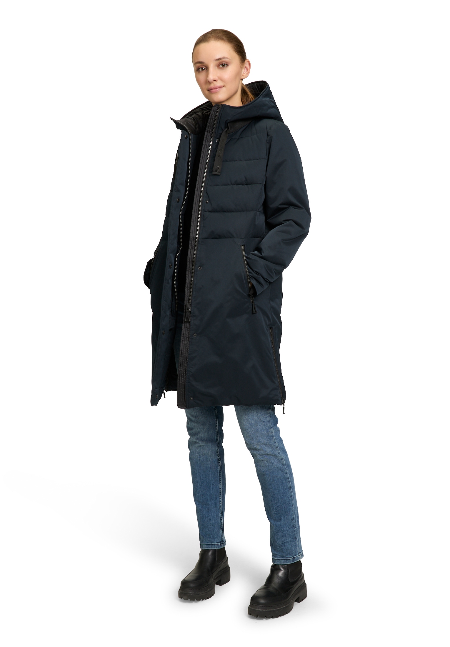 Amber & June Winterjacke »Amber & June Damen Winterjacke Kunstdaune«, mit Kapuze