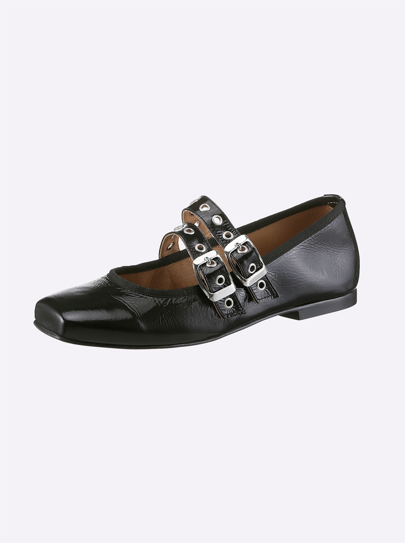 Ballerina HEINE, Damen, Gr. 35, schwarz, Glattleder, Lackleder, Leder, Rindsleder, Schuhe Ballerina