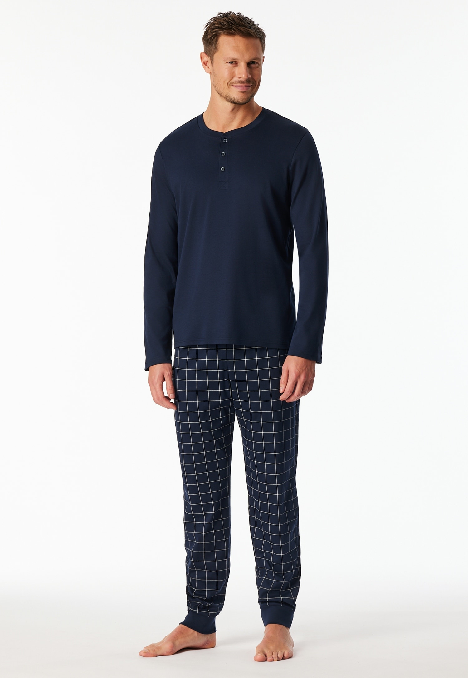 Schiesser Pyjama "Fine Interlock", 2 Stk. Rundhalsausschnitt mit Kopfleiste günstig online kaufen