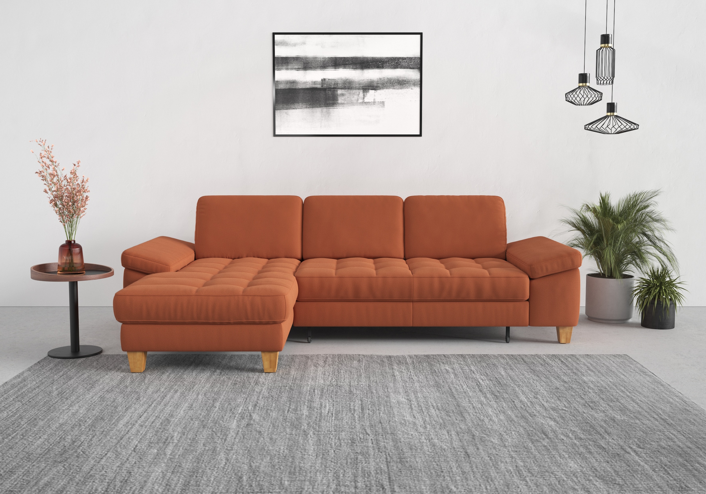 sit&more Ecksofa "Westham L-Form" mit Recamiere, mit oder ohne Schlaffunktion, Bettkasten, Füße Eiche