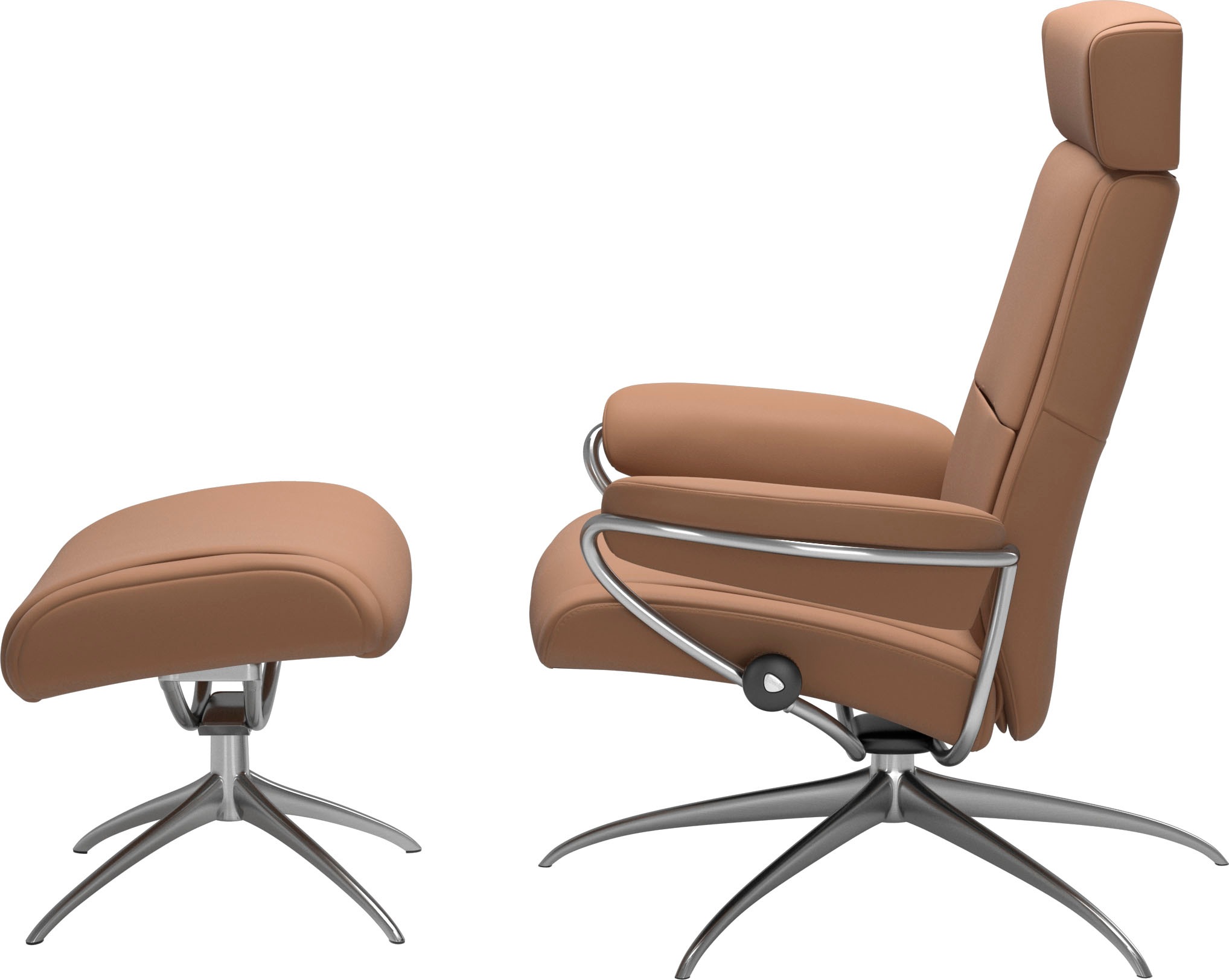 Stressless® Relaxsessel »Paris«, (Set, Relaxsessel mit Hocker), mit Hocker, Low Back mit Kopfstütze, mit Star Base, Gestell Chrom