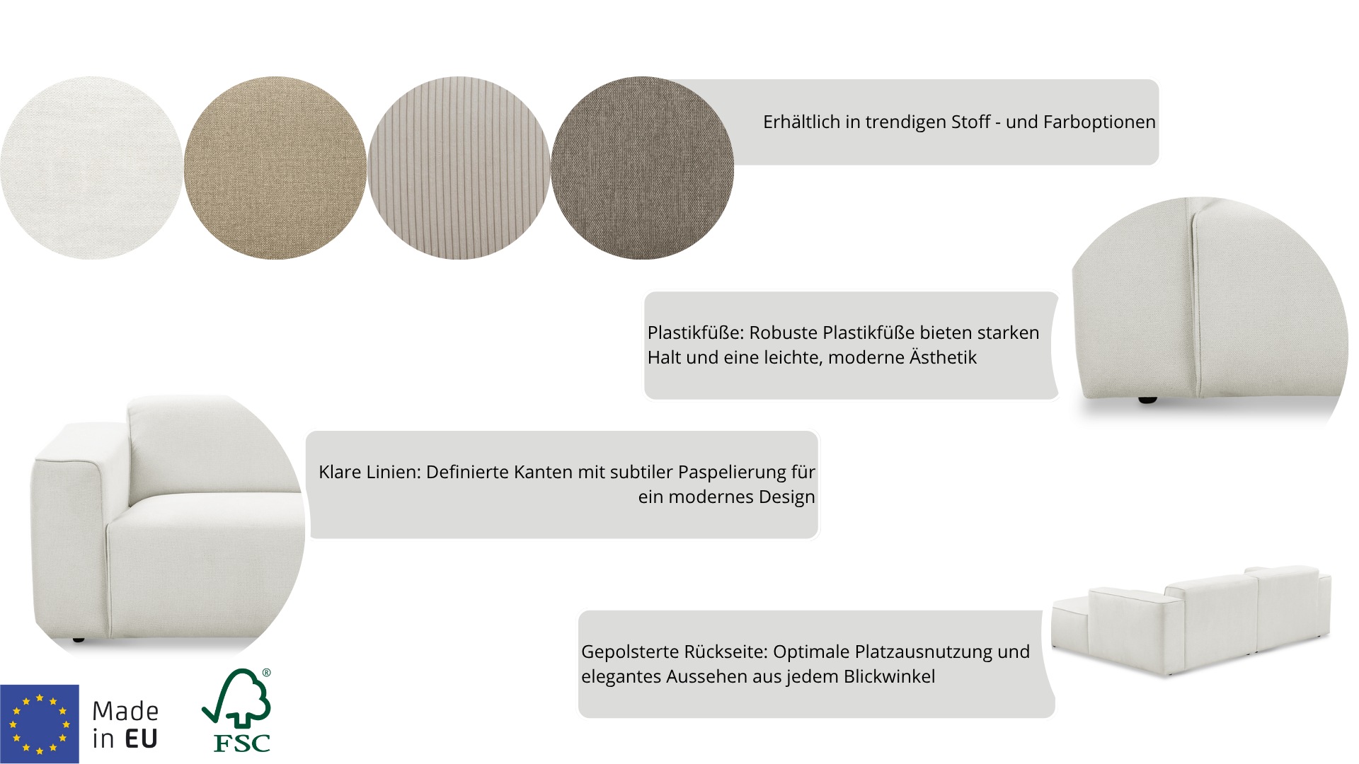 Thumbnail - Home affaire Polsterhocker "Noord 92/66 cm" mit Kedernaht, schöne Serienergänzung