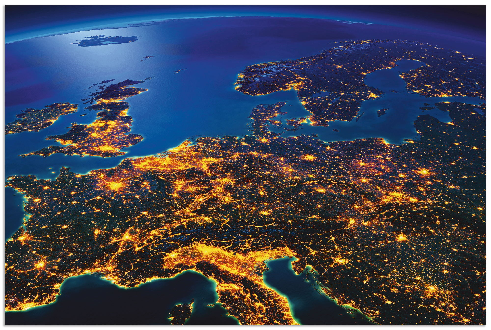 Artland Alu-Dibond-Druck "Zentral Europa vom Weltraum" Weltall & Kosmos 1 Stk. tlg. für Innen- und Außenbereich geeignet, Outdoorbild