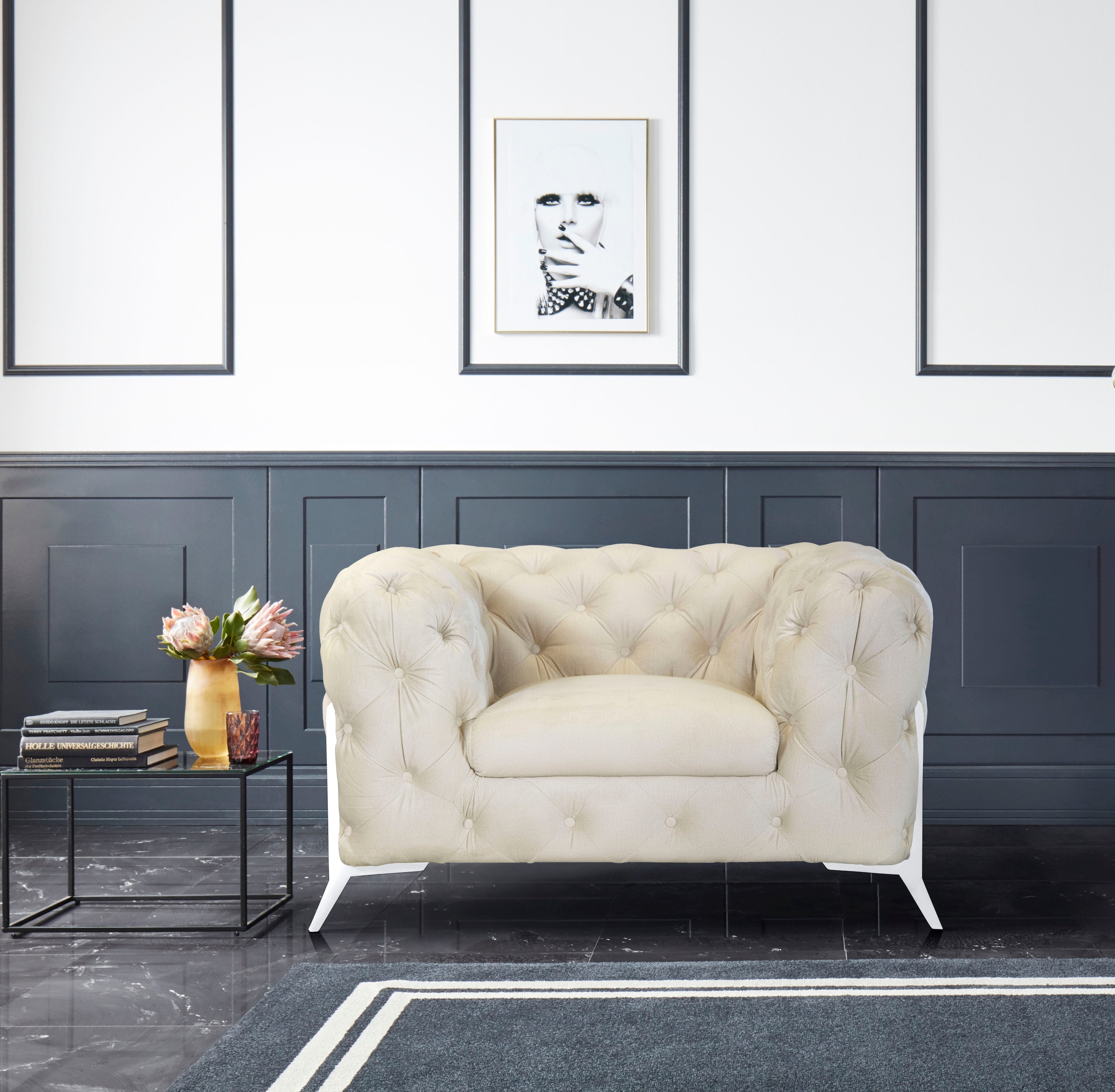 Leonique Chesterfield-Sessel »Amaury Sessel«, aufwändige Knopfheftung, moderne Chesterfield Optik, Fußfarbe wählbar