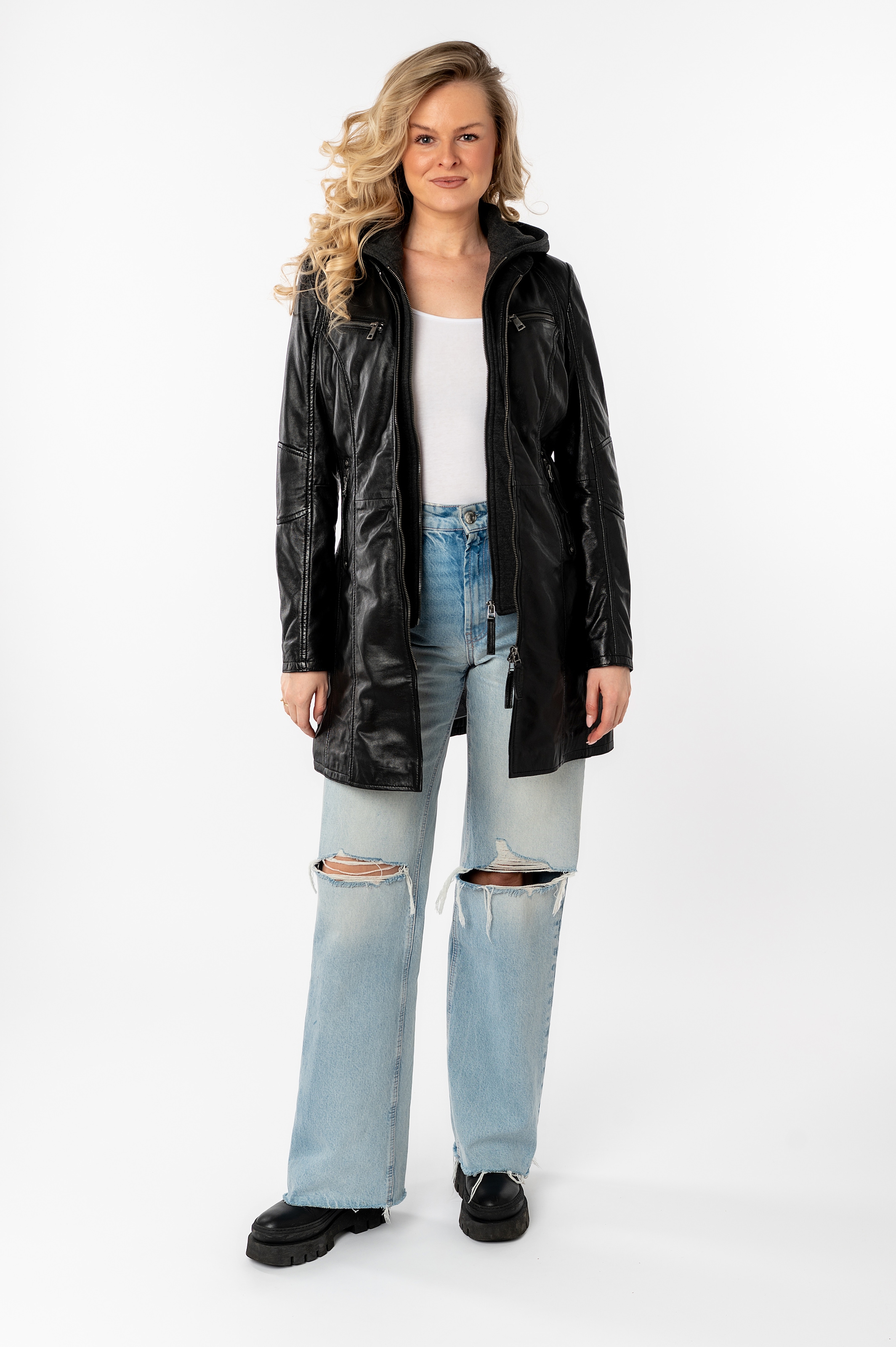Mauritius Ledermantel »Bente«, 2-in-1-Lederjacke mit abnehmbarem Kapuzen-Inlay aus Jerseyqualität