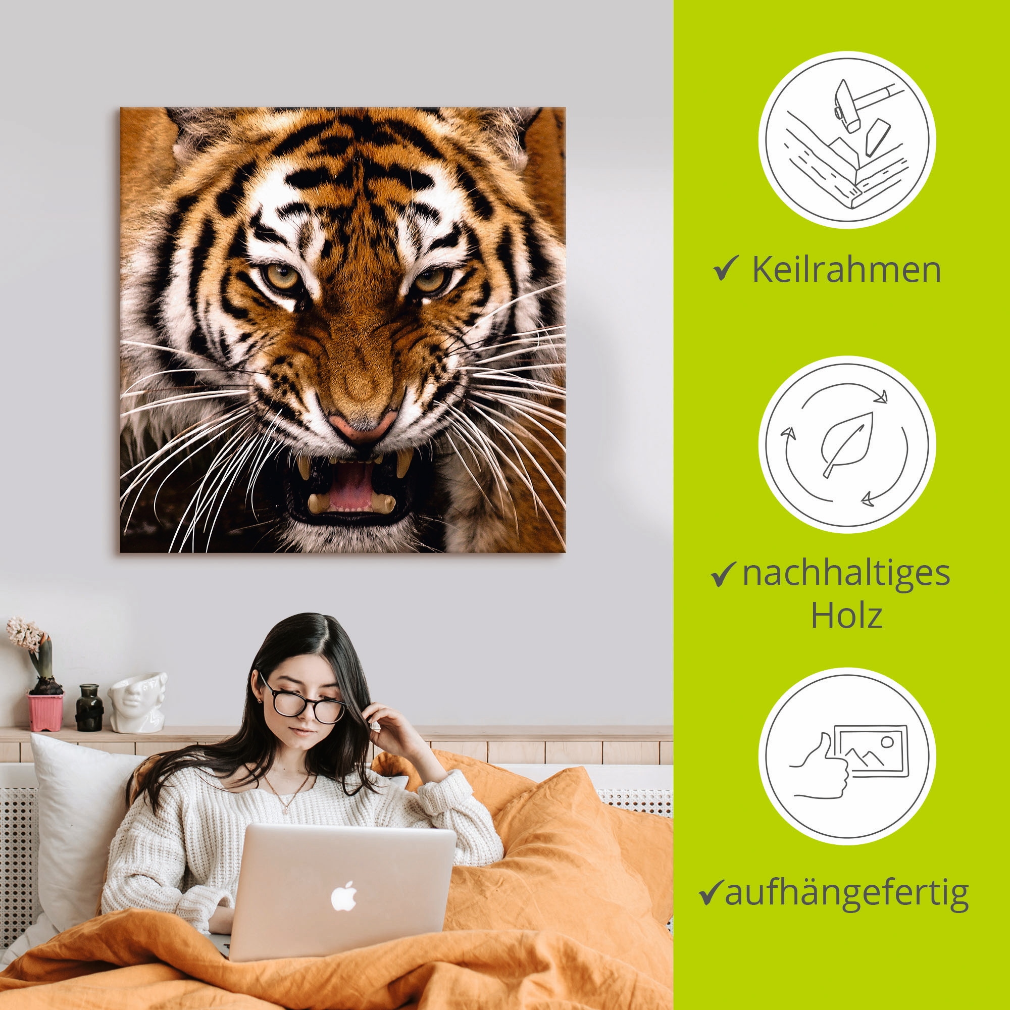 Artland Wandbild »Tiger Kopf«, Wildtiere, (1 St.), als Leinwandbild, Wandaufkleber in verschied. Größen