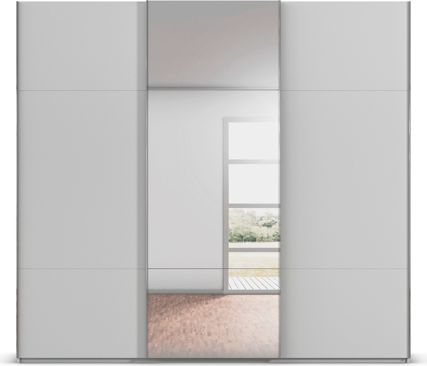 rauch Schwebetürenschrank »Kleiderschrank Schrank Garderobe Schlafzimmerschrank CONTIDO«, (in 3 verschiedenen Ausstattungen BASIC/CLASSIC/PREMIUM), aus hochwertigem Material in 6 Breiten 2 Griff-Farben MADE IN GERMANY