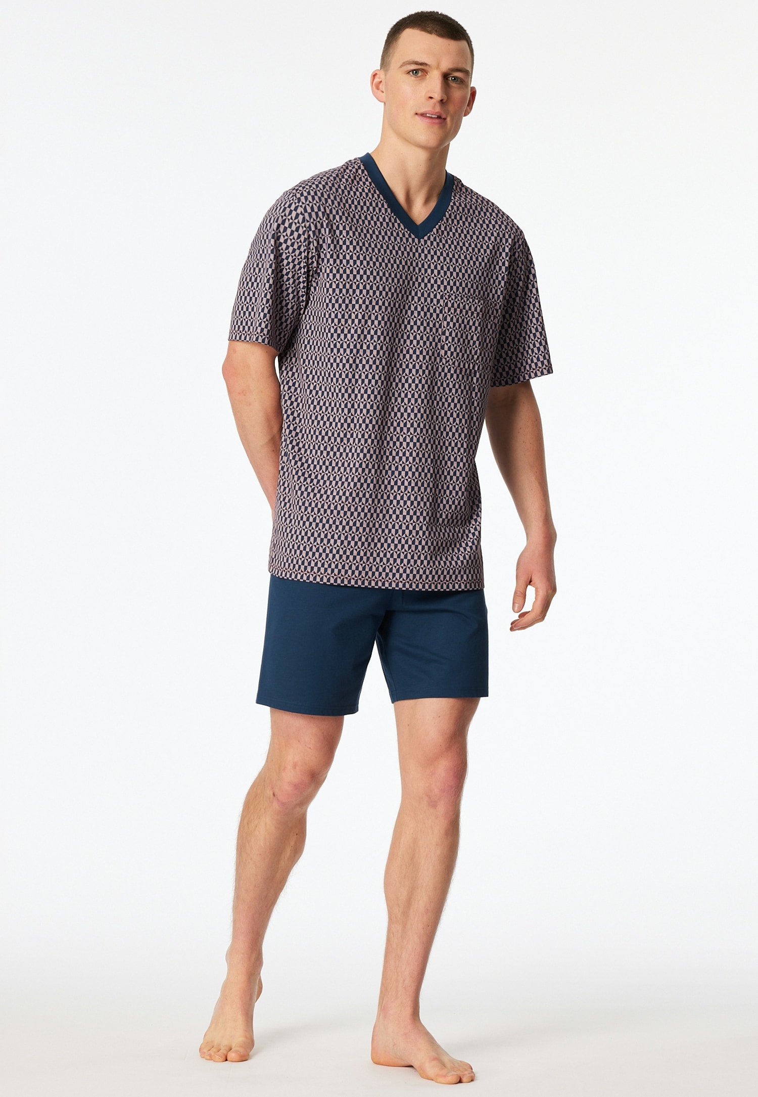 Schiesser Shorty "Comfort Nightwear" 2 mit klassischem Karo-Muster, V-Aussc günstig online kaufen