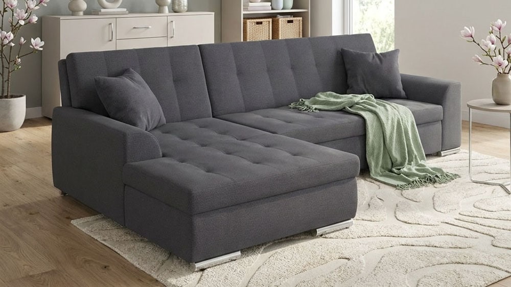 DOMO collection Ecksofa "TREVISO viele Bezüge, auch in Cord, L-Form, 267x178 cm" wahlw. mit Bettfunktion, inkl. Zierkissen, Unser Dauertiefpreis