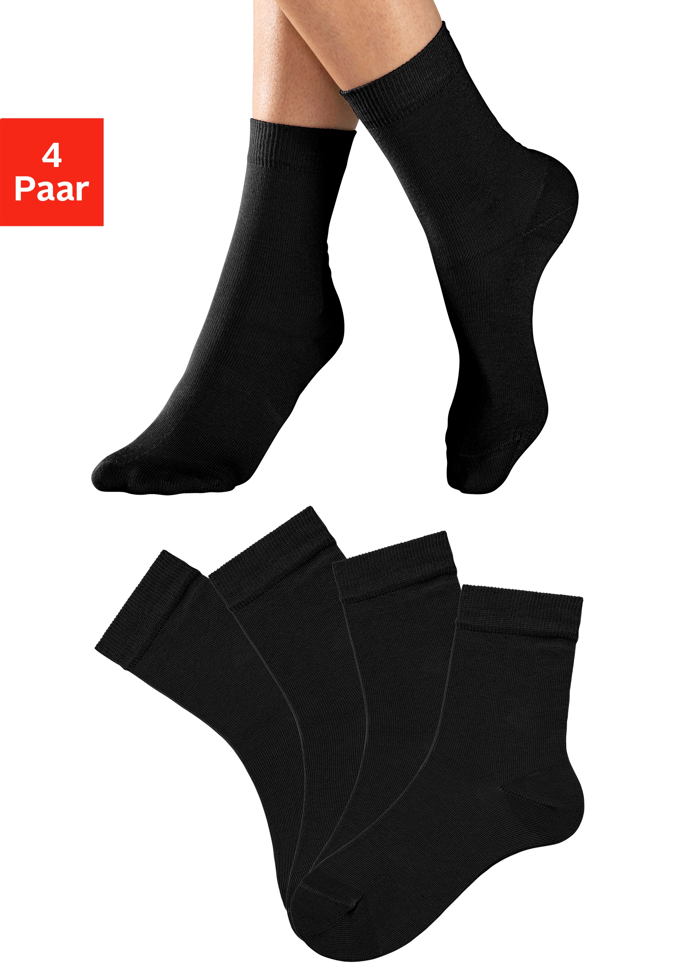 H.I.S Socken "für Kinder Damen Unisex aus Baumwolle atmungsaktiv Mittelhocher Schaft" Packung, 4 Paar tlg. in unterschiedlichen Farbzusammenstellungen