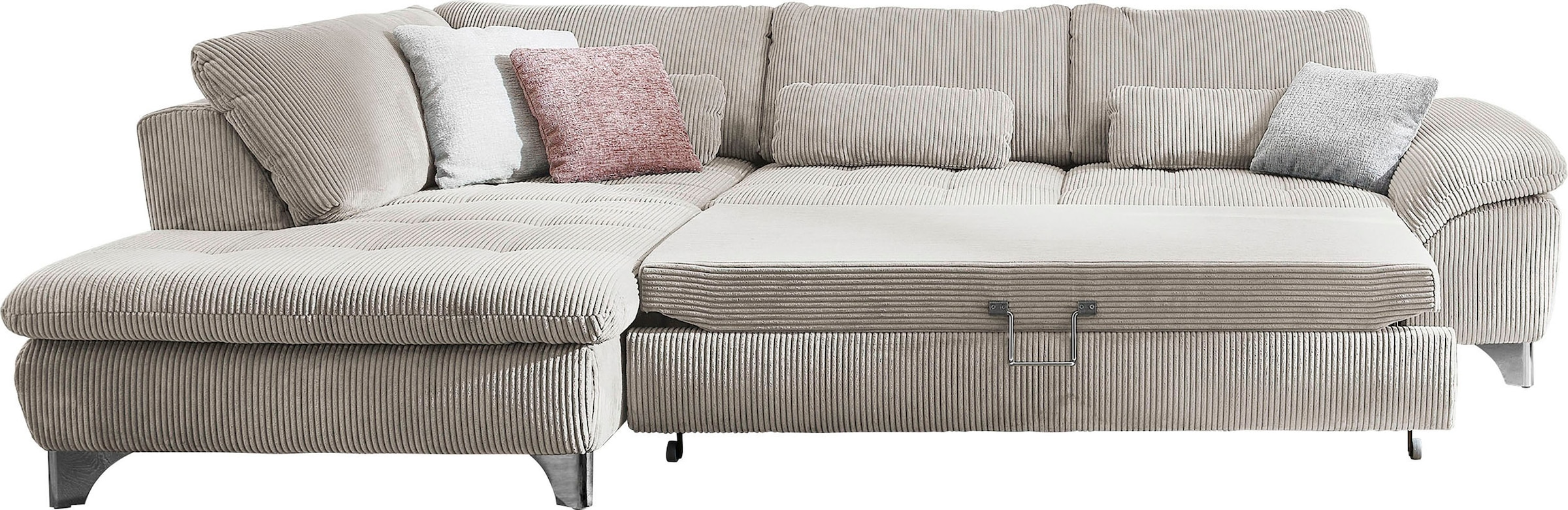 Die PlanBar Ecksofa »MP-IN14007 L-Form«, wahlweise mit Bettfunktion und verstellbaren Kopfstützen, in Cord