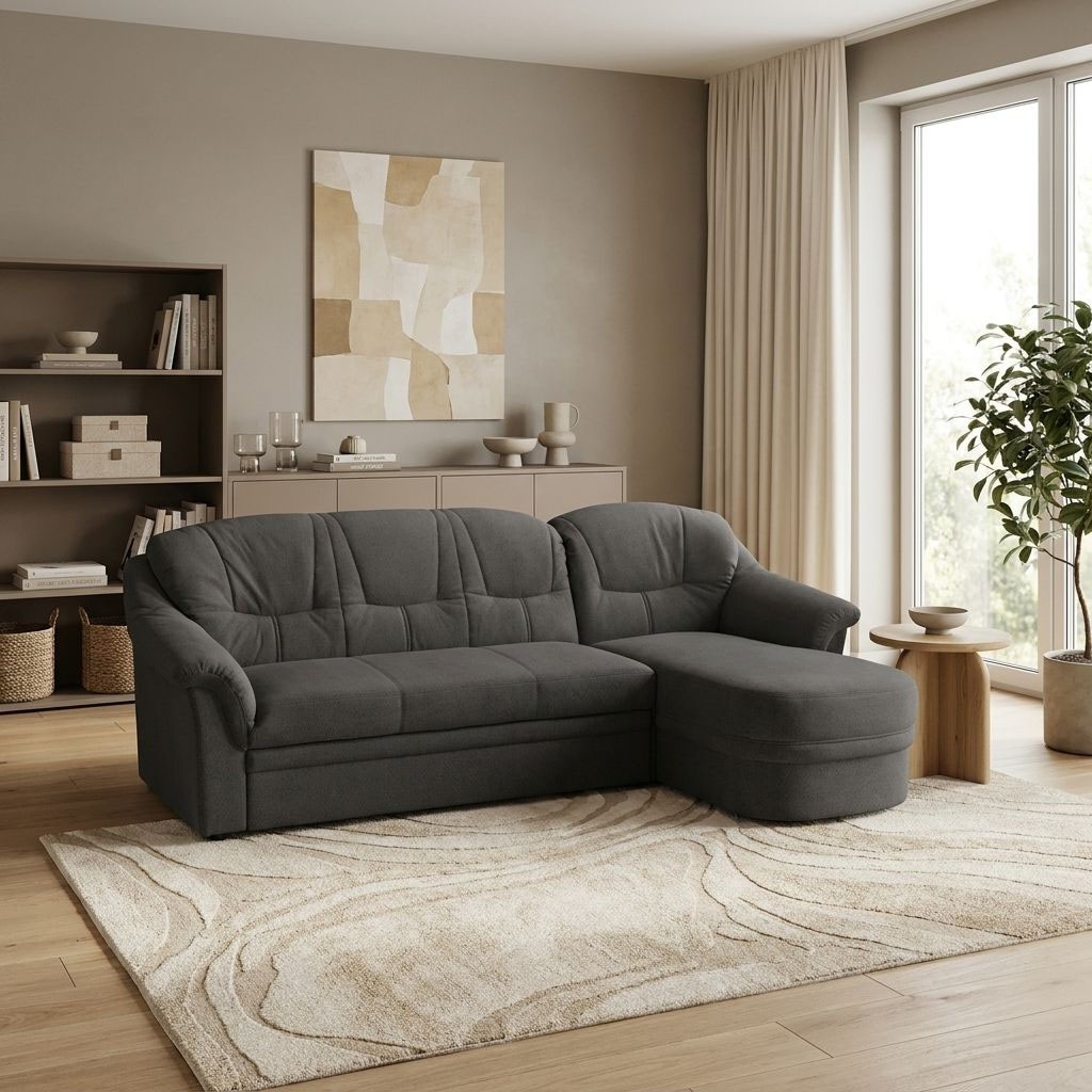 OTTO home Ecksofa "Nyborrg 234 x 142 cm, auch mit Schlaffunktion, formschön & stabil" Wahlweise mit Bettfunktion, L-Form, moderne Steppung