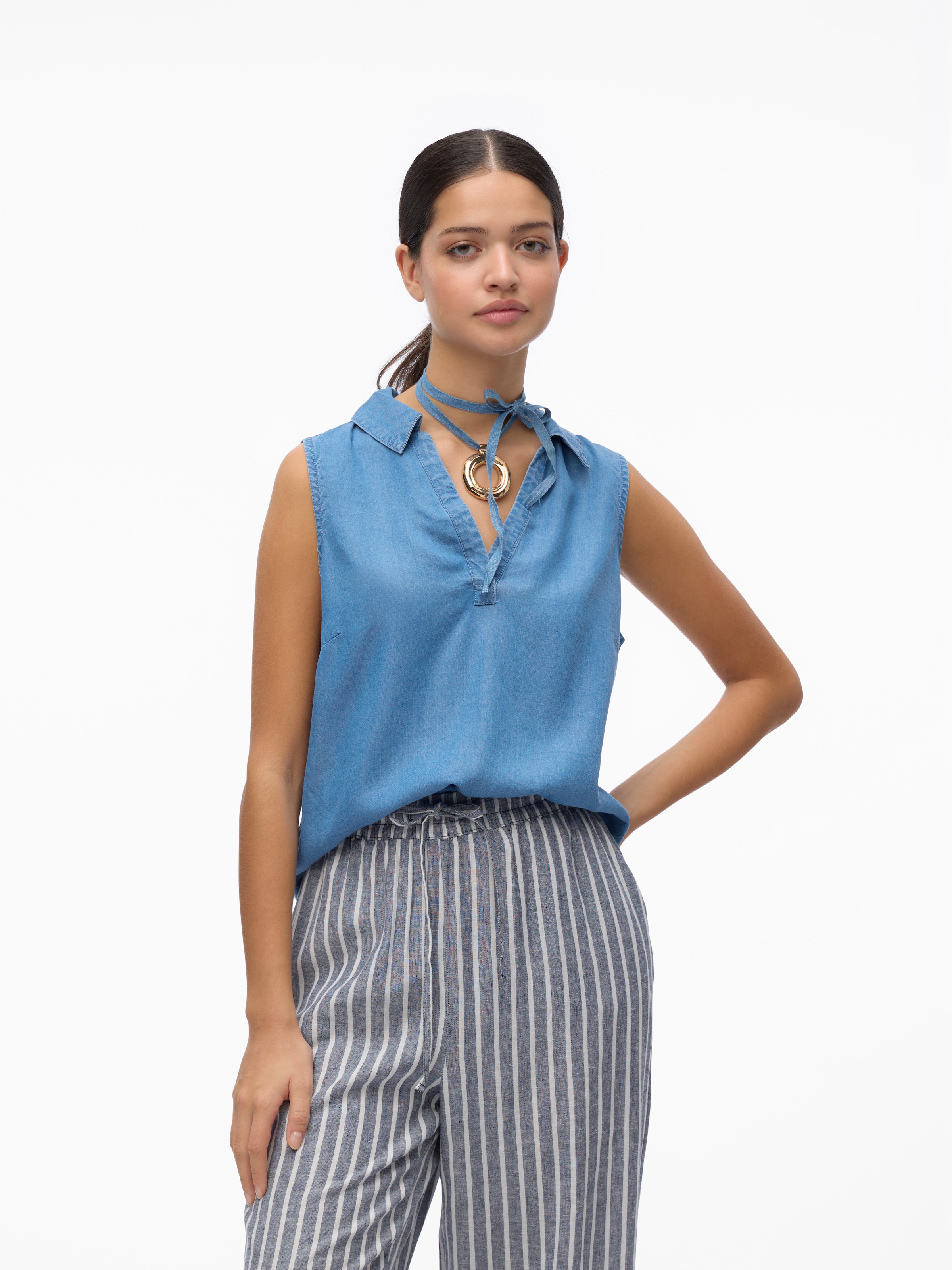 Vero Moda Shirttop »VMHARPER SL COLLAR SHORT TENCEL TOP GA« Viskose, regular fit