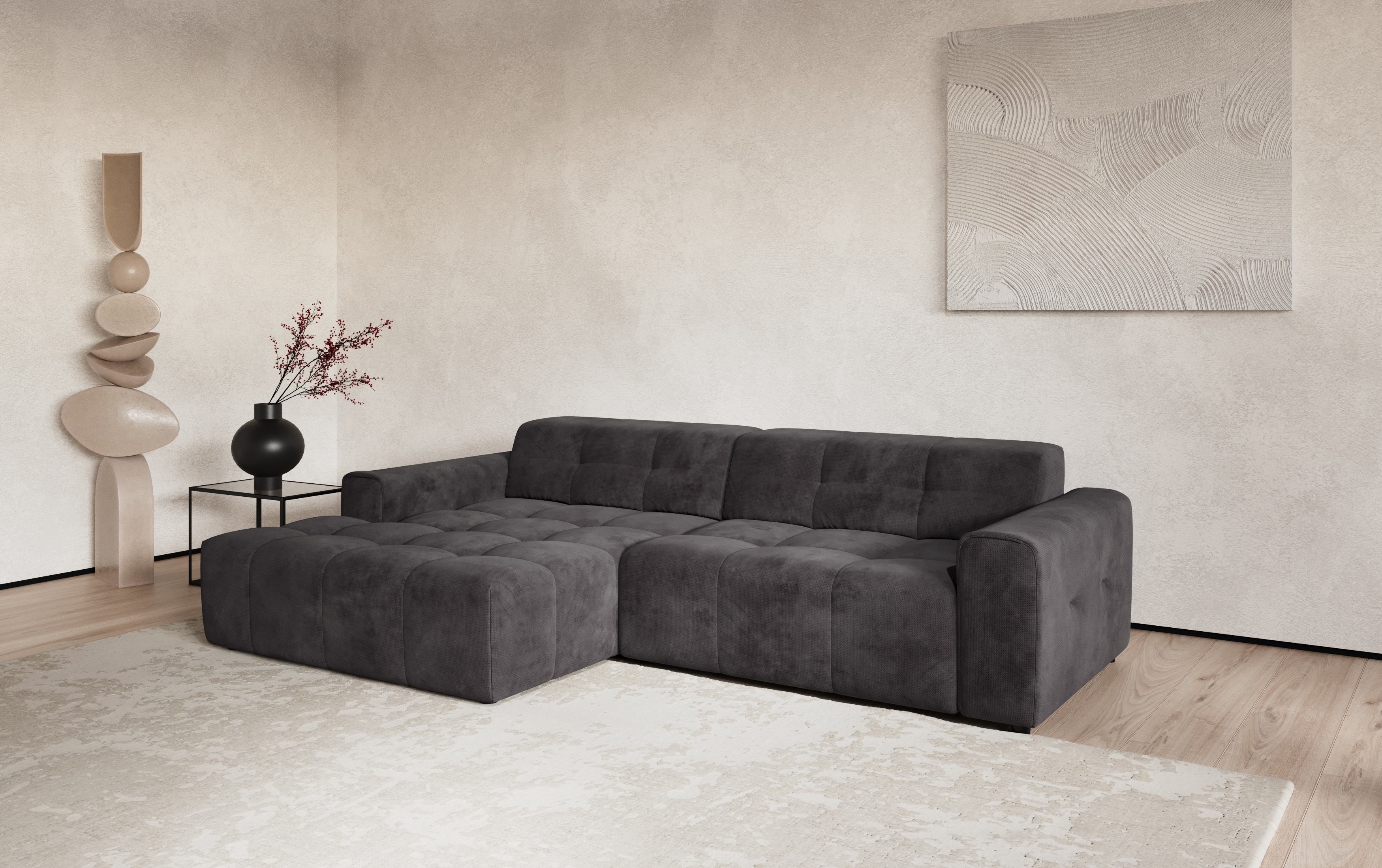 COTTA Ecksofa "Sento L-Form, B:280 cm, Chenille-Struktur, XXL Recamiere B: 133cm" modernes cubisches Sofa, hochwertige Steppung, bequemer Sitzkomfort