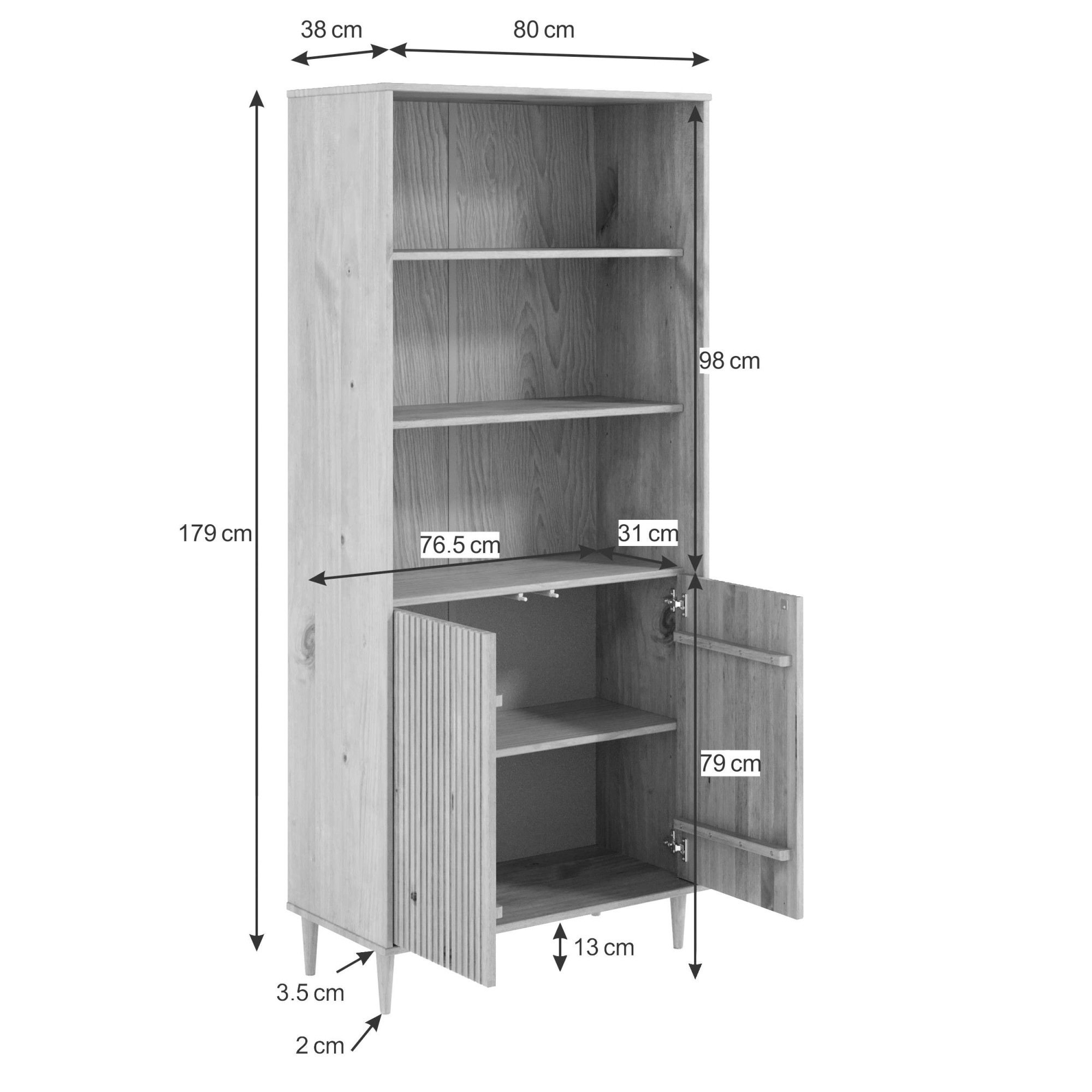 OTTO home Bücherregal »Malmedy Front mit gefrästen Rillen« Bücherschrank aus massivem Kiefernholz, Push-to-open, FSC, B: 80 cm