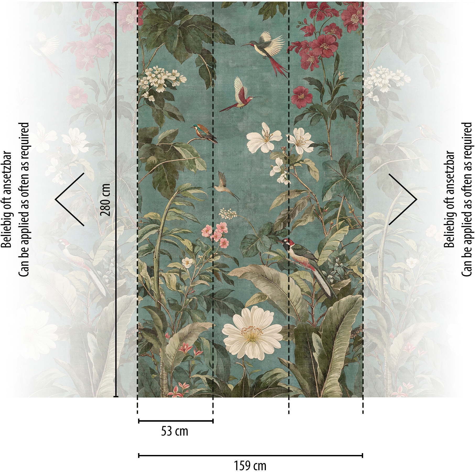 living walls Fototapete »The Wall 4 Flowers – Vögel zwischen Pflanzen Vlies-Fototapete« botanisch | floral | matt leicht strukturiert Vögel zwischen Pflanzen mit natürlicher Tiefenwirkung