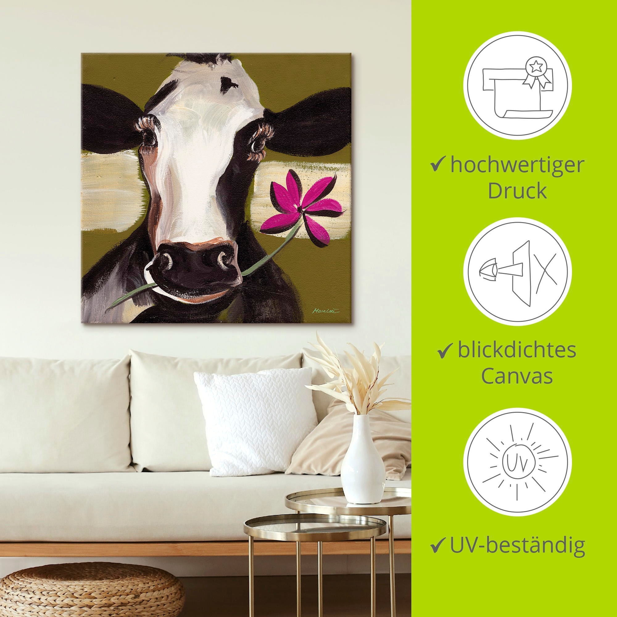 Artland Wandbild »Glückliche Kuh I«, Haustiere, (1 St.), als Leinwandbild, Poster in verschied. Größen