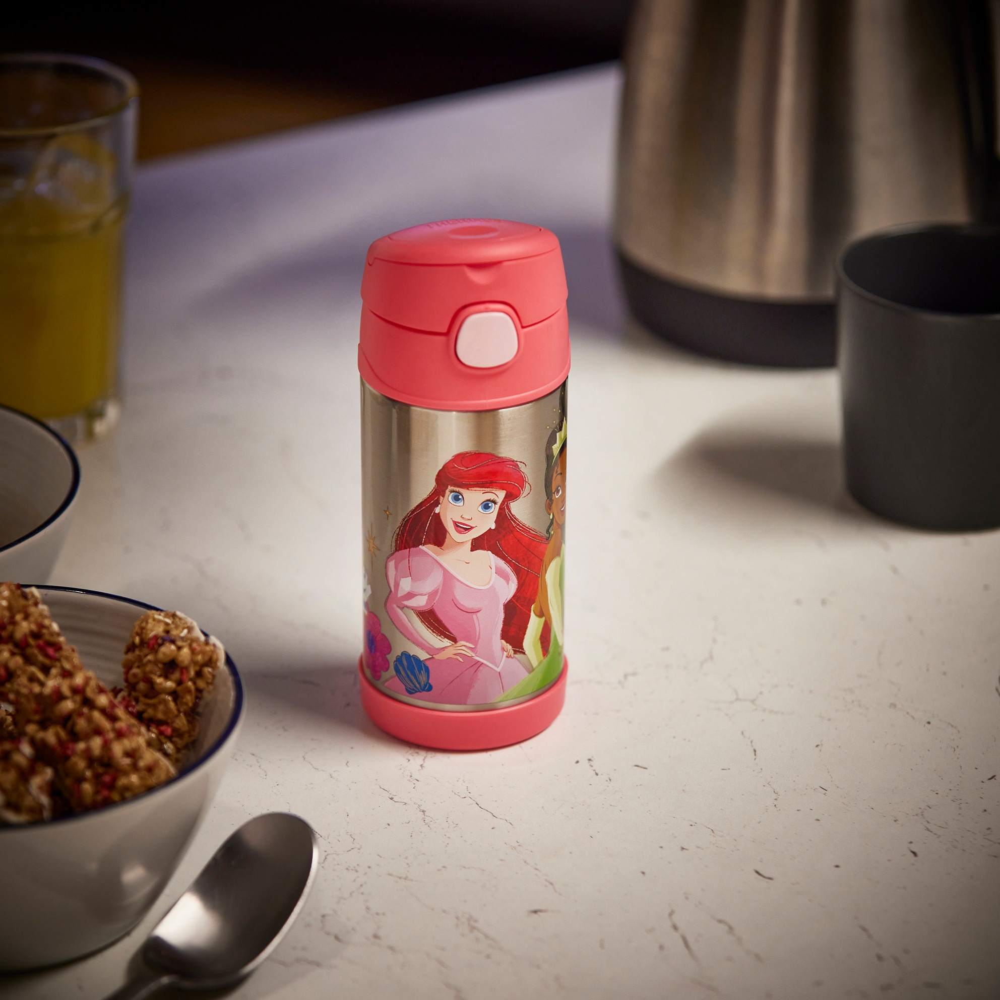 THERMOS Isolierflasche »FUNTAINER STRAW BOTTLE, doppelwandiger Edelstahl, spülmaschinenfest«, (1 tlg.), 0,35l, mit Silikonstrohalm, absolut dicht