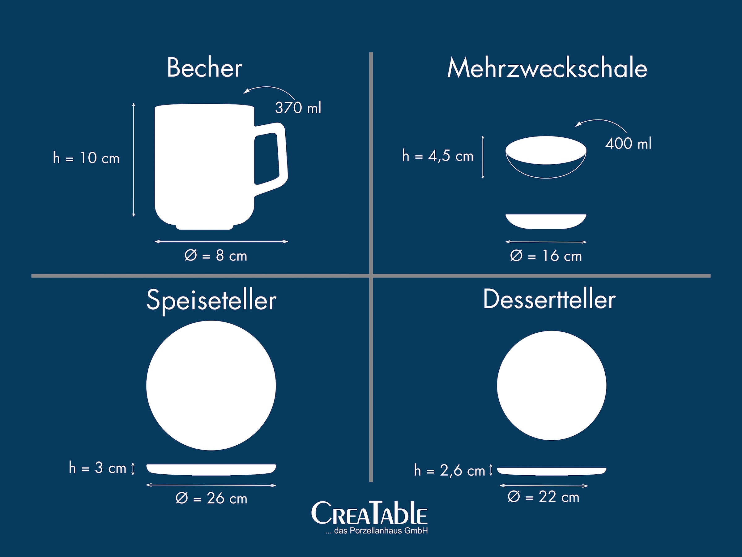 CreaTable Kombiservice »Uno, Geschirr-Set, 16-tlg.« Seidenmatten, Spezialglasur, Klare Konturen mit sanften Rundungen