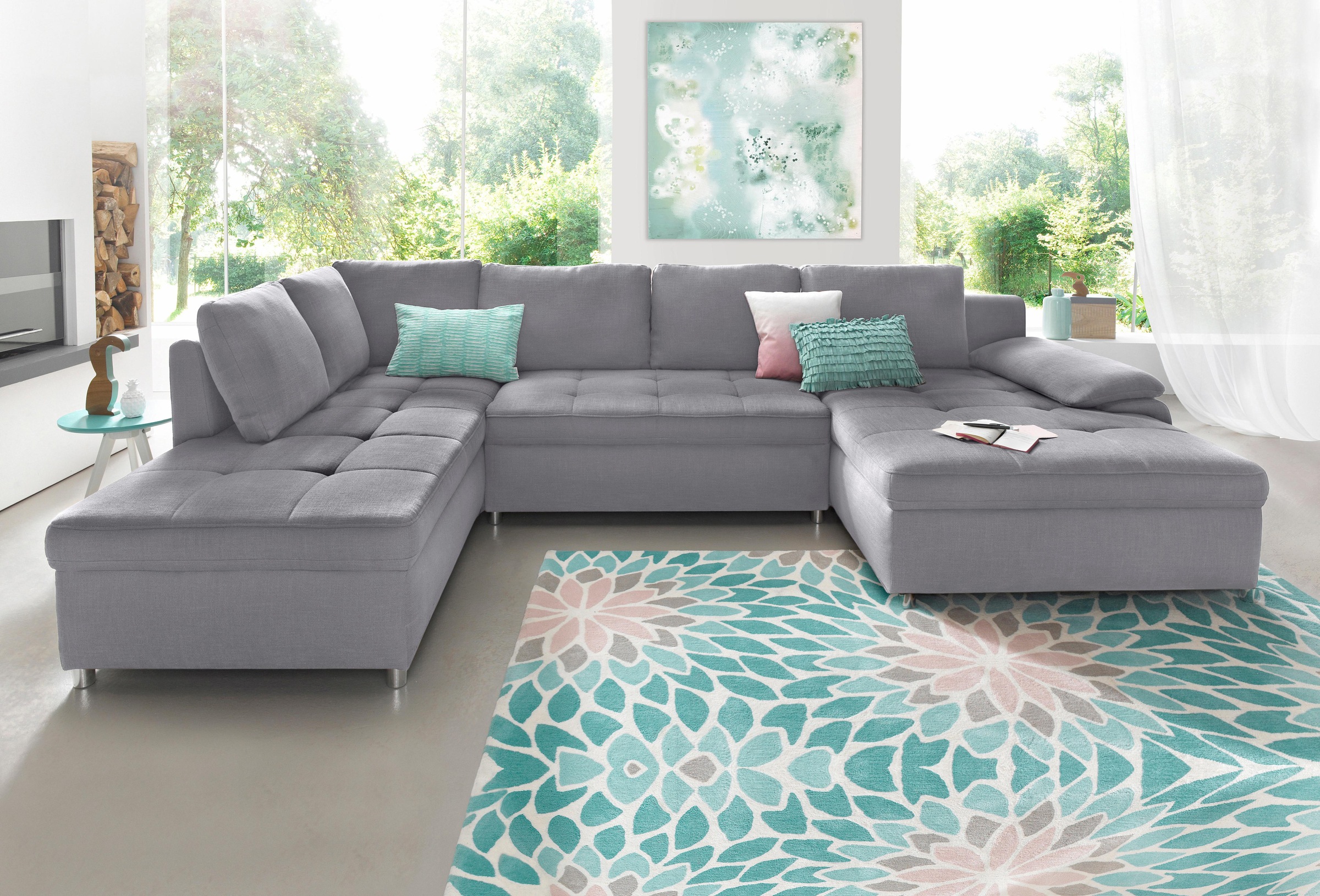 Wohnlandschaft HOME AFFAIRE "Labene U-Form", grau, B:326cm H:82cm T:90cm, Struktur fein (95% Polyester, 5% Polyamid);Luxus-Microfaser ALTARA NUBUCK (100% Polyester);Kunstleder SOFTLUX / Struktur (100% Polyester);Struktur (100% Polyester), Sofas, Wohnlands