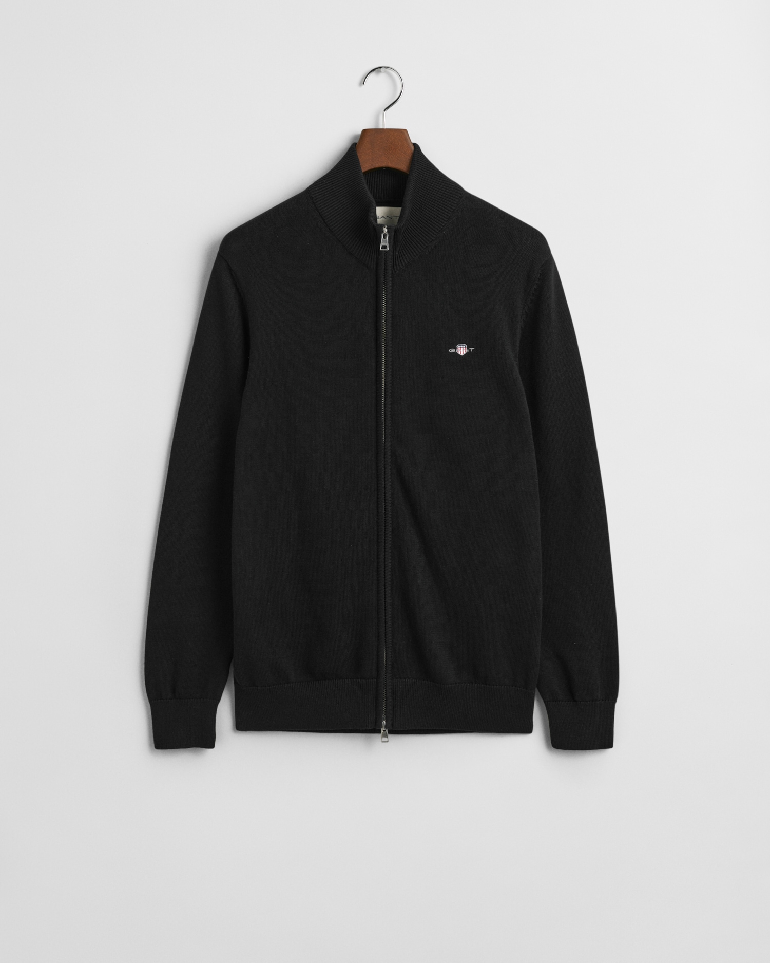Gant Cardigan "CASUAL COTTON ZIP CARDIGAN" Mit Rippbündchen an Stehkragen, Ärmeln und Saum