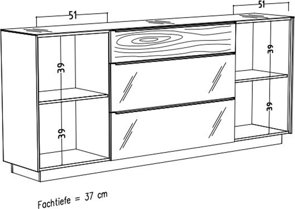 Mäusbacher Sideboard »Nova« Sideboard, BHT 214/92/42 cm, inkl. Griffbeleuchtung, Türdämpfung