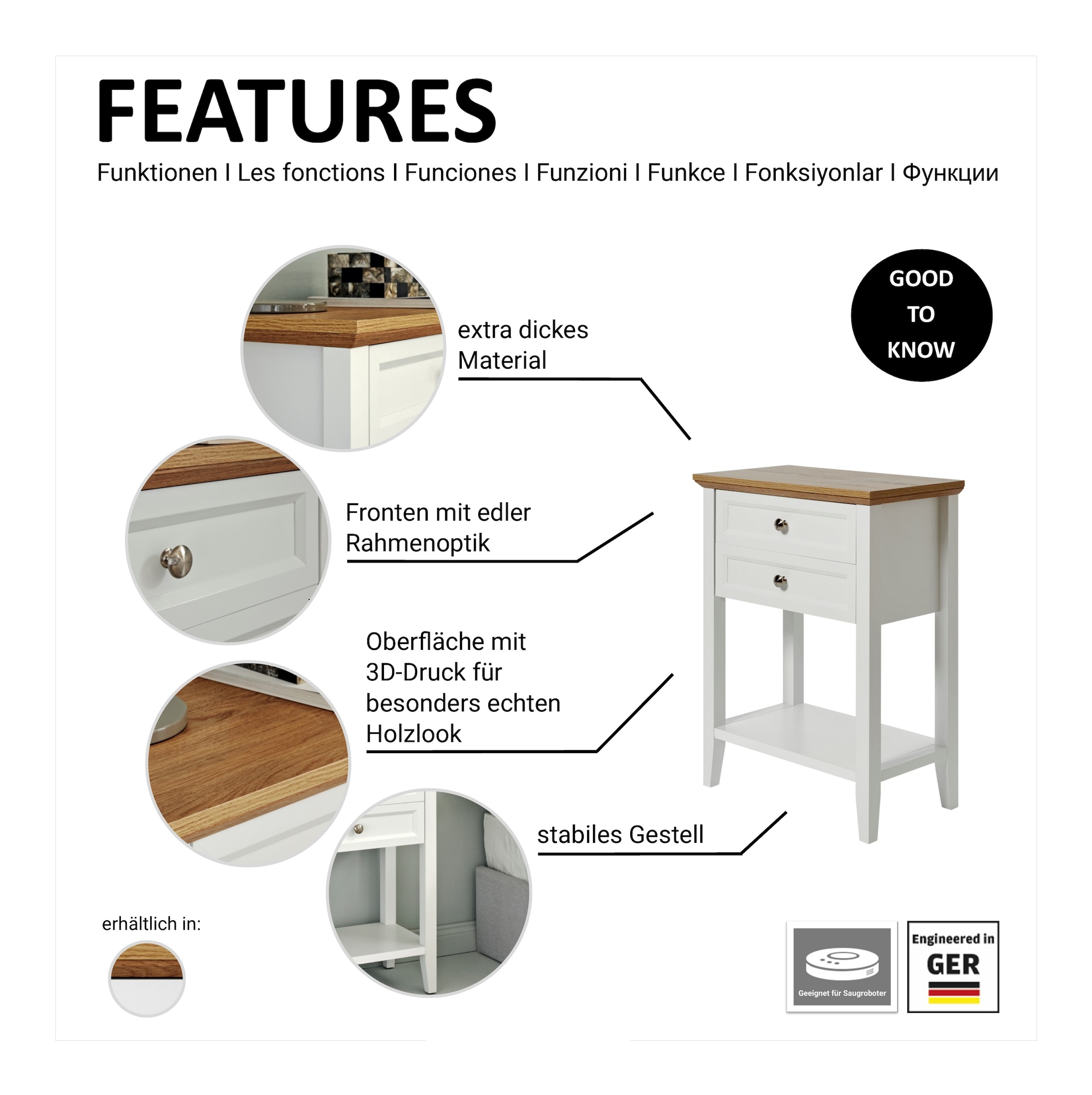 Jahnke Konsolentisch »CLASSIC CONSOLE 60«, Konsolentisch, Beistelltisch, 2 Schubladen und 1 Ablage, 60x34x78 cm