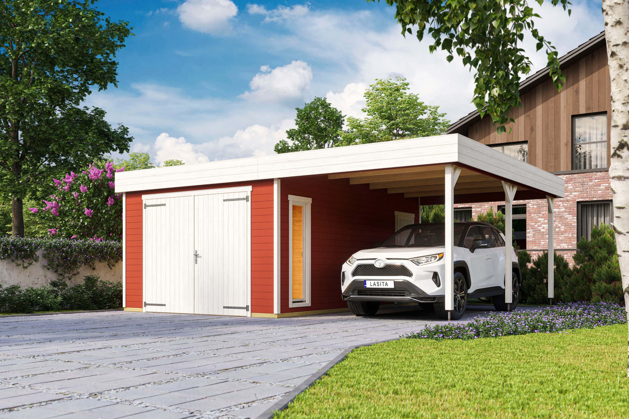 LASITA MAJA Garage »Bahamas«, (Set, Mit zusätzliche Eingang), Garage + Holztor