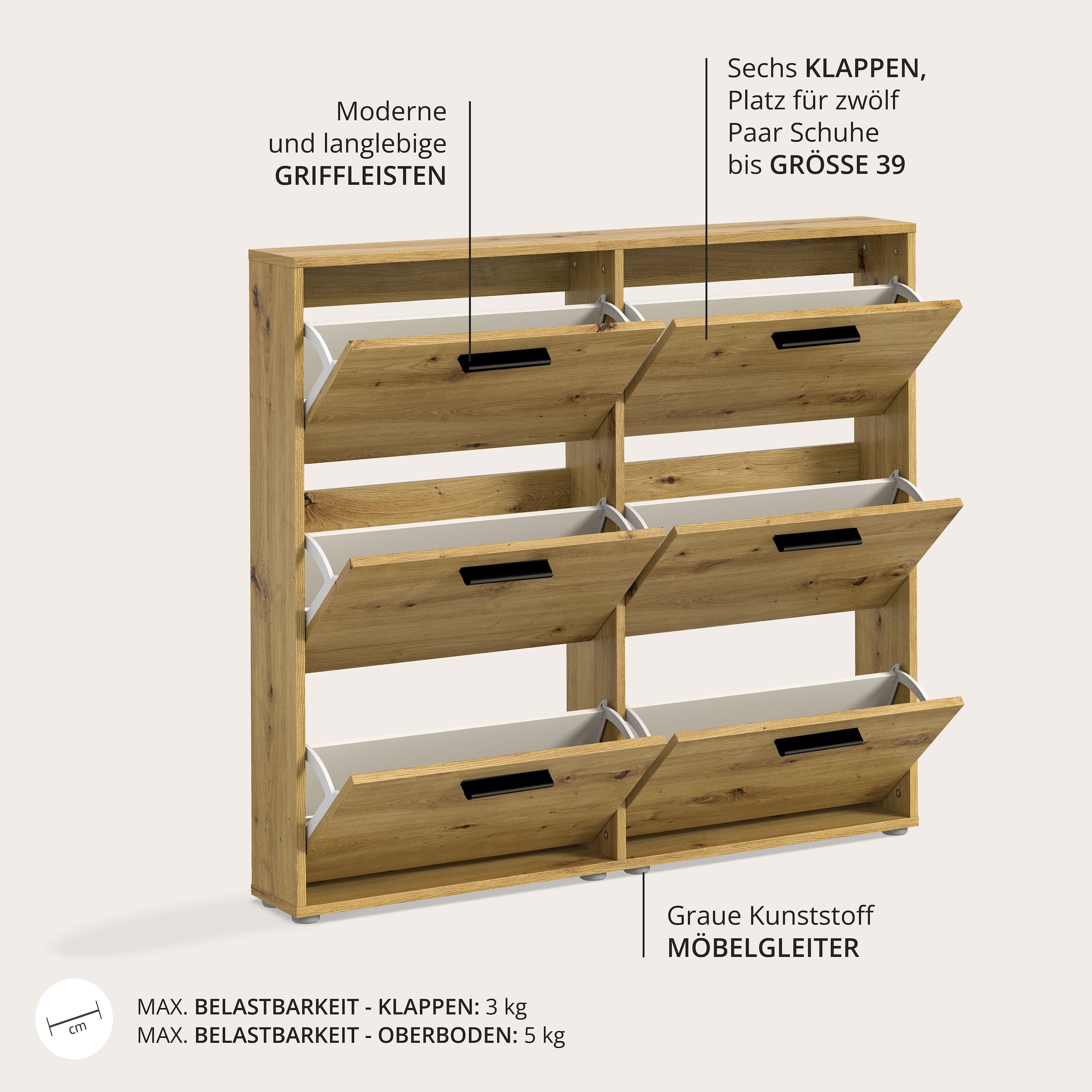 HBZ Schuhkipper »Sam Schuhkipper, Schuhschrank BxHxT 116x103x17 cm« 1 Stk. tlg. mit 6 Klappen