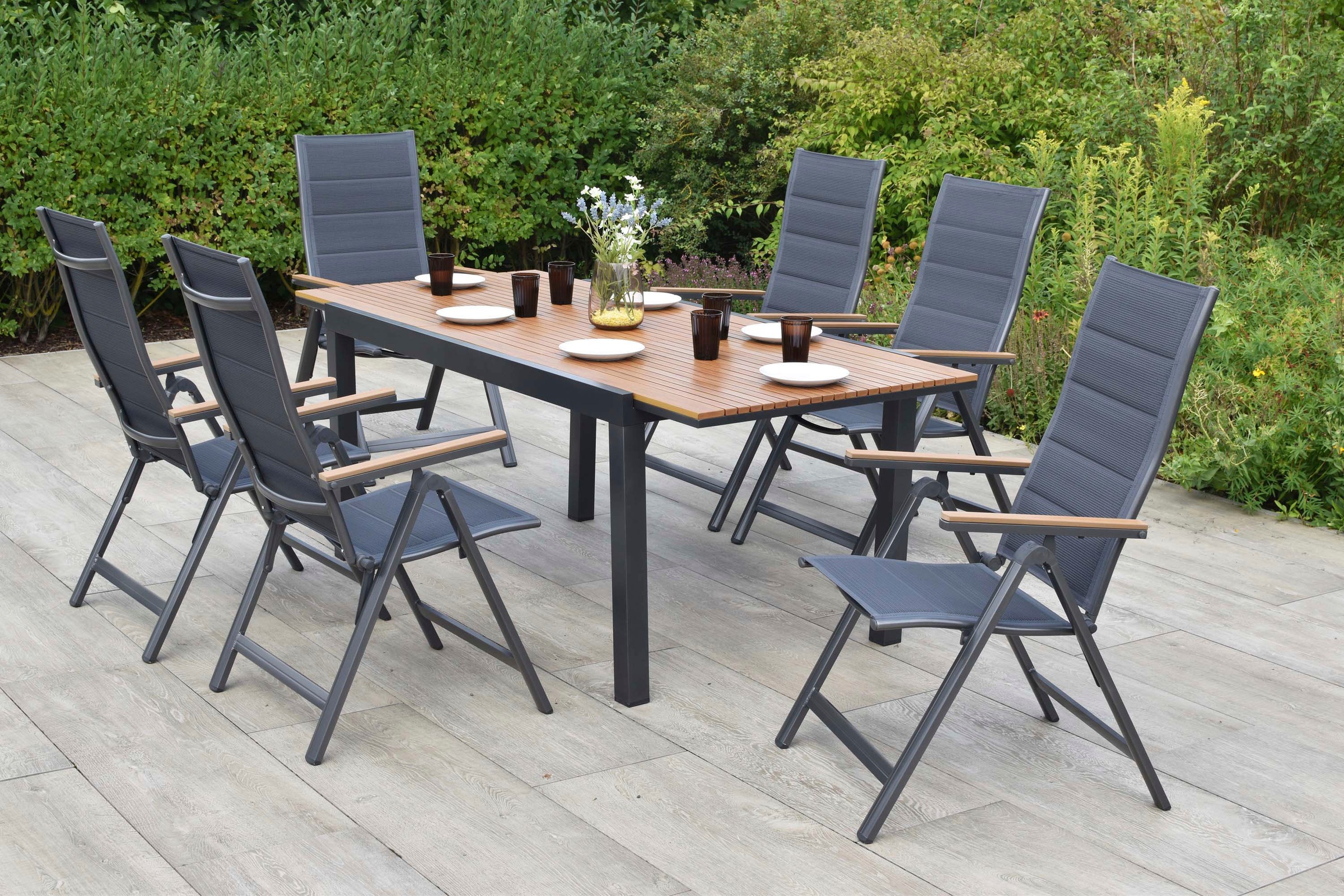 MERXX Garten-Essgruppe »Toledo« Set, 7 tlg. inkl. 6 Klappsessel, 1 Ausziehtisch