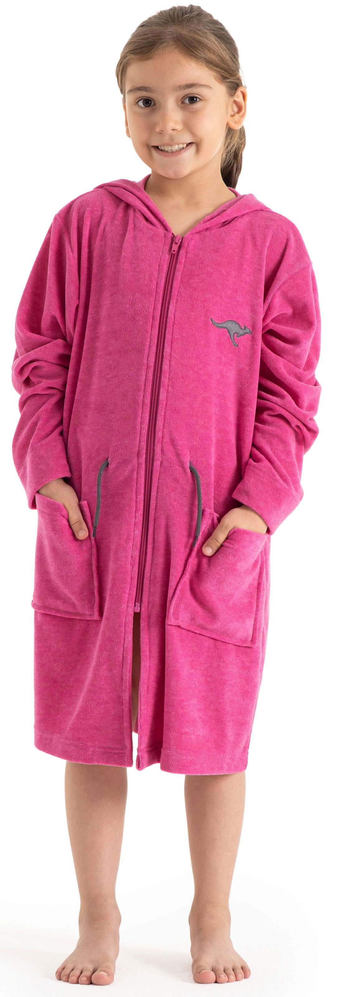 Kinderbademantel KANGAROOS "Kira, Ideal für Zuhause, Schwimmbad oder im Urlaub" Gr. 128, rosa (pink, grau), 128, Leichtfrottier, Hausmäntel, modernen, sportliches Design, leuchtenden Akzenten 3
