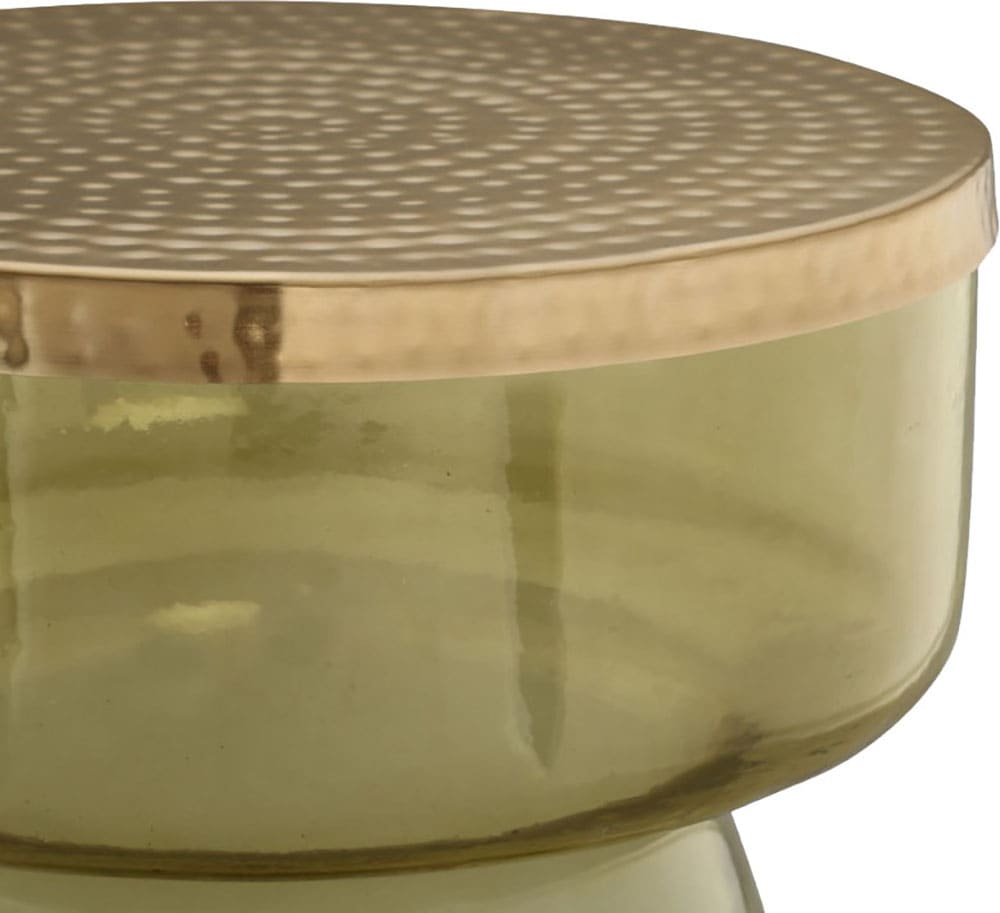Kayoom Beistelltisch »Roman 125, mundgeblasener Glaskorpus«, (1 St.), mundgeblasener Glaskorpus, Retro-Design, goldene Metall-Tischplatte