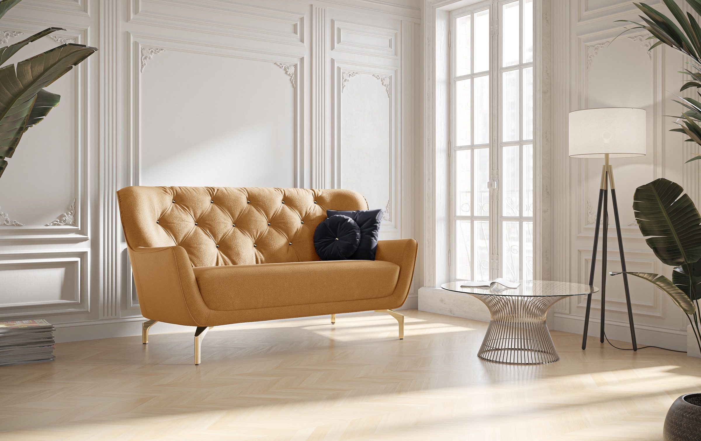 sit&more 2-Sitzer »Orient 3«, inkl. 2 Zierkissen mit Strass-Stein, goldfarbene Metallfüße