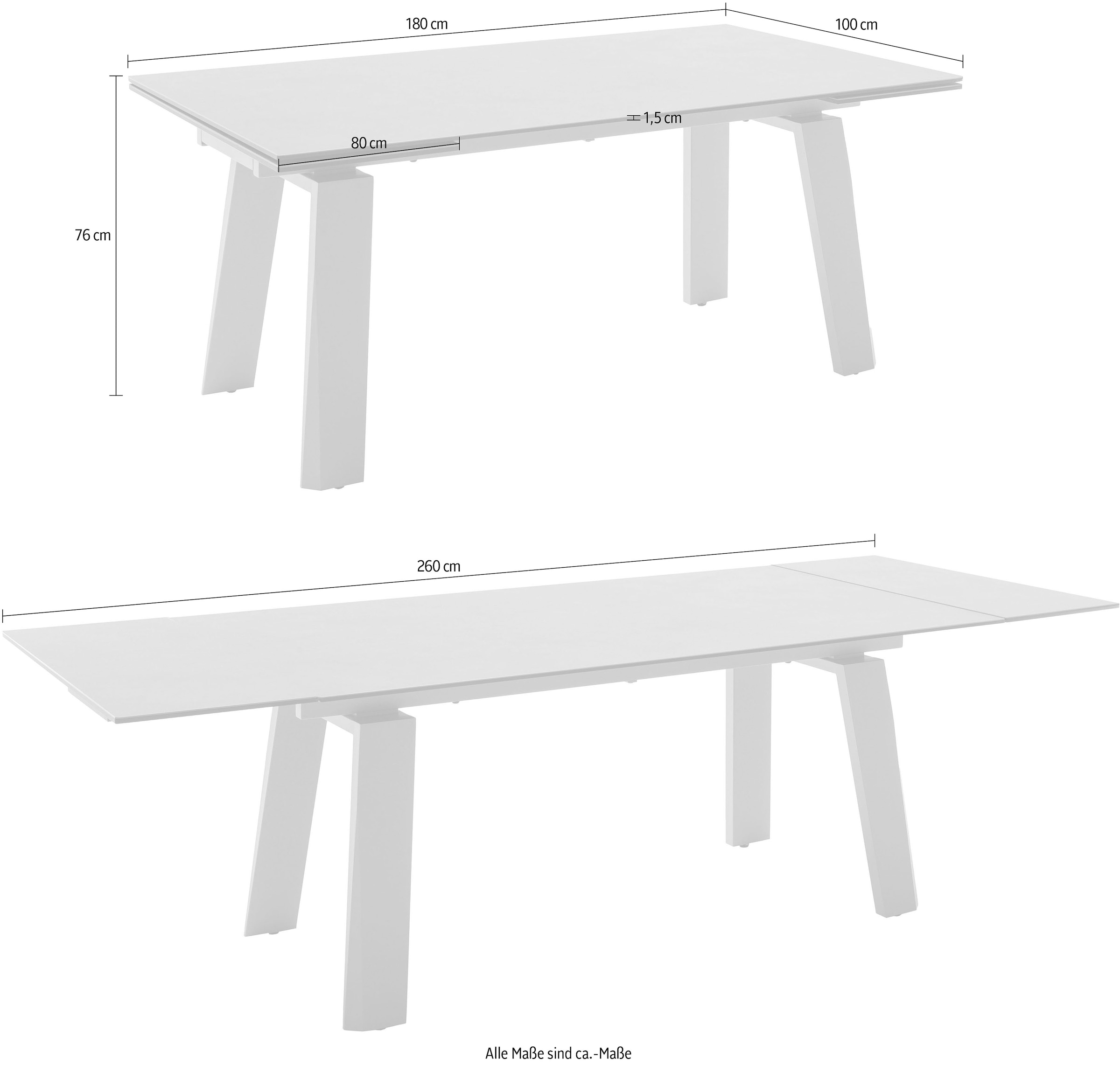 MCA furniture Esstisch »Kalamata« 1 Stk. tlg. Auszugstisch, Stirnauszug, Metallgestell, Keramik, Sicherheitsglas