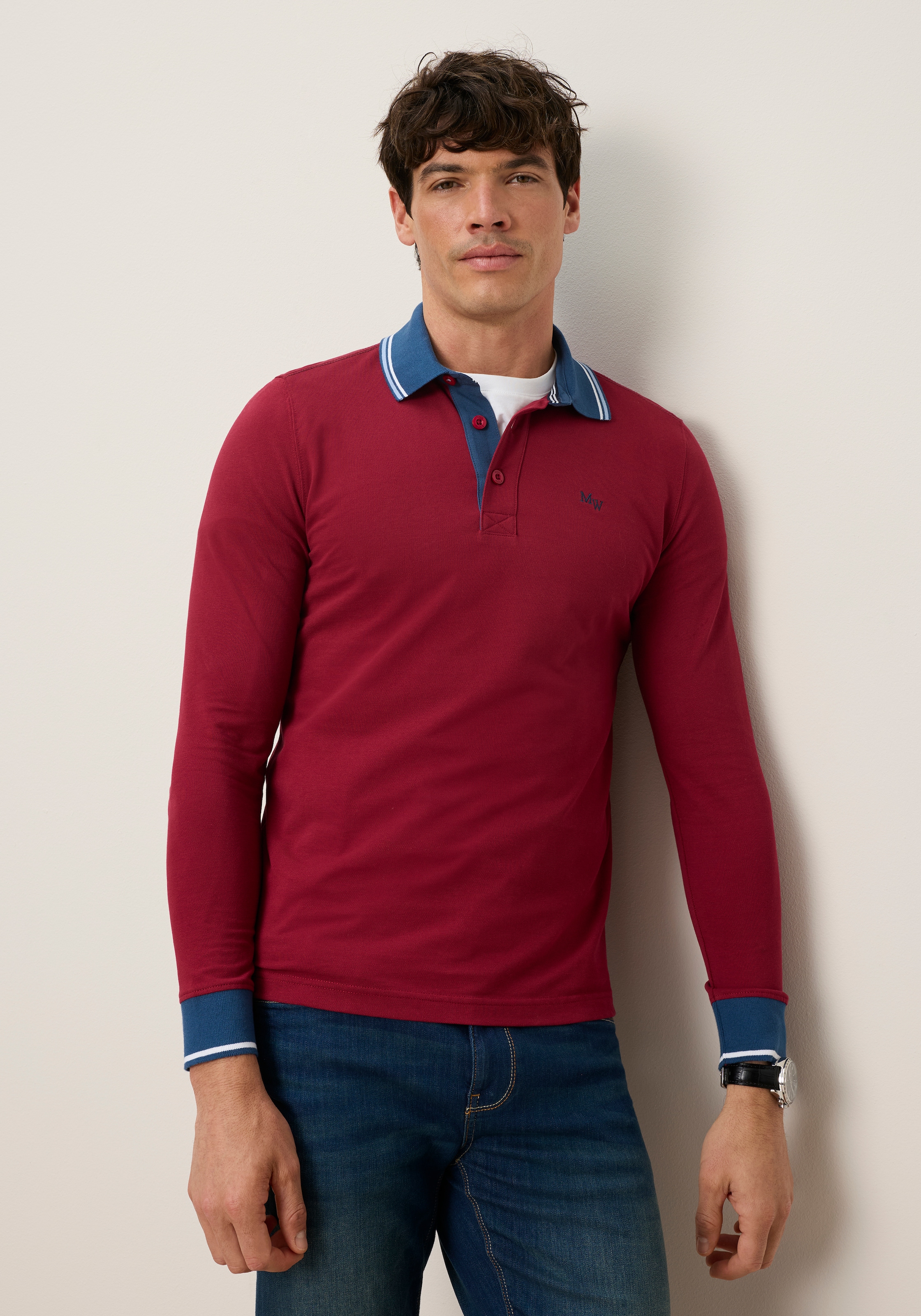 Man's World Poloshirt normale Passform, mit Langarm, klassischer Casual-Look