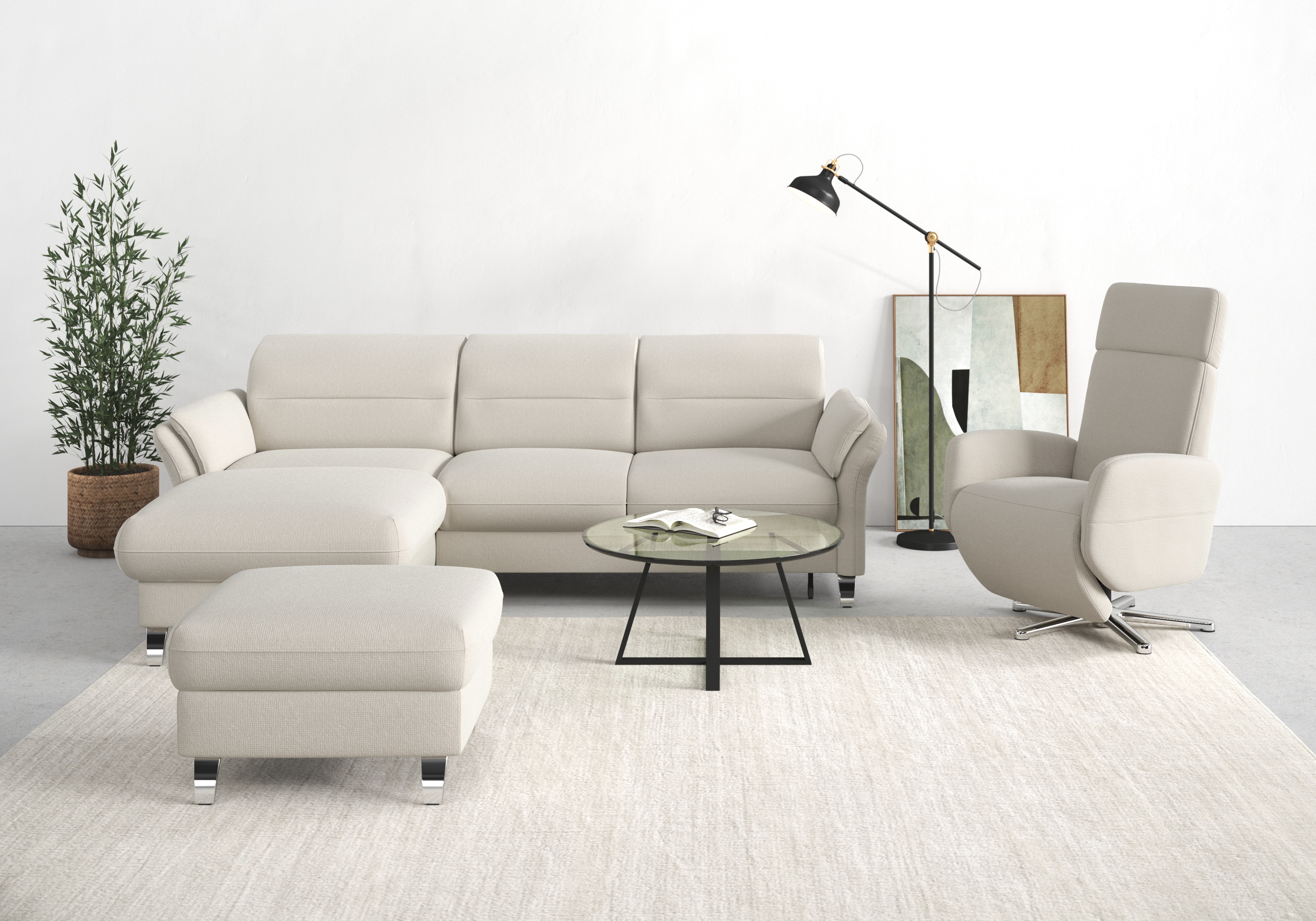 sit&more Ecksofa "Grenoble L-Form mit Federkern" wahlweise mit Schlaffunktion, Bettkasten, Arm- und Kopfteilverstellung