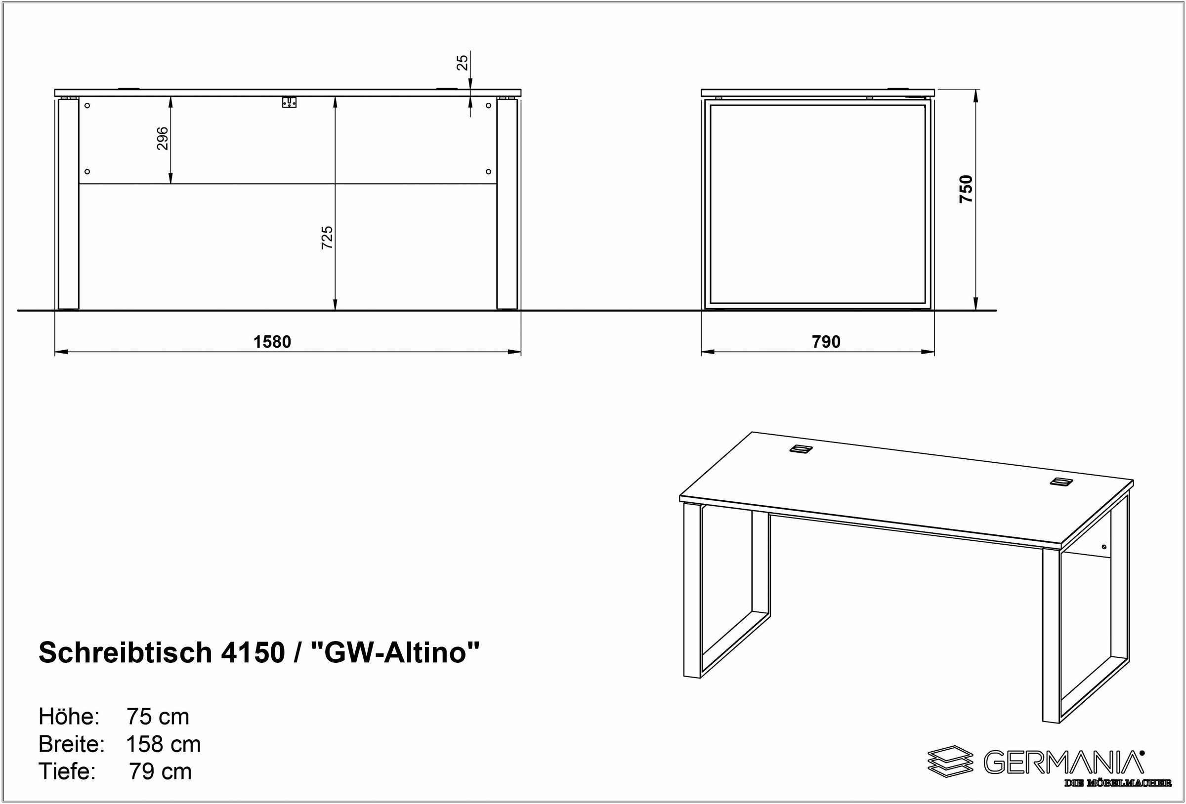 GERMANIA Schreibtisch, Kufen aus Metall