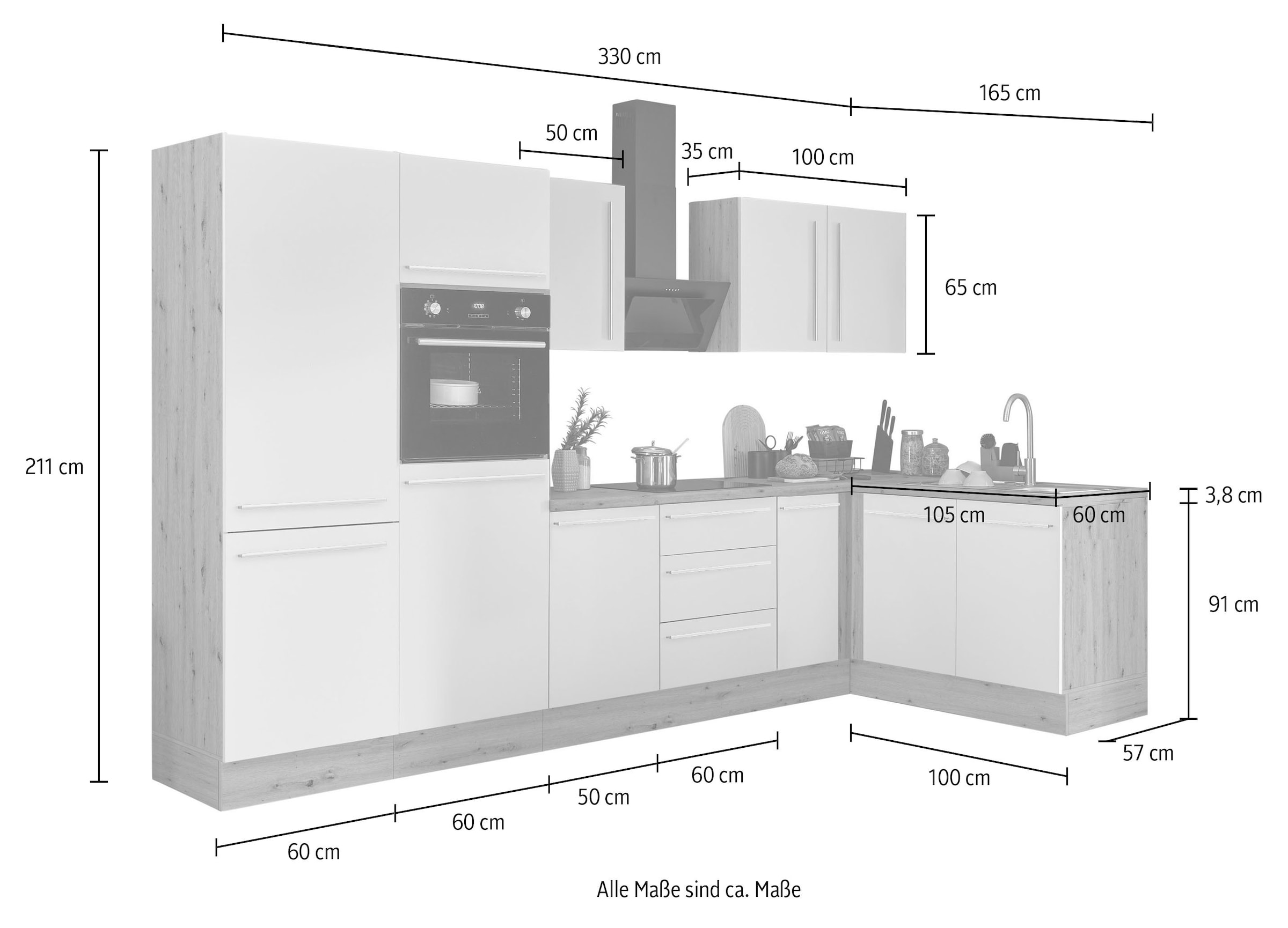 KOCHSTATION Winkelküche »Florida, Stellbreite 330x165 cm«, wahlweise mit E-Geräten, mit Softclose für Türen und Schubkästen