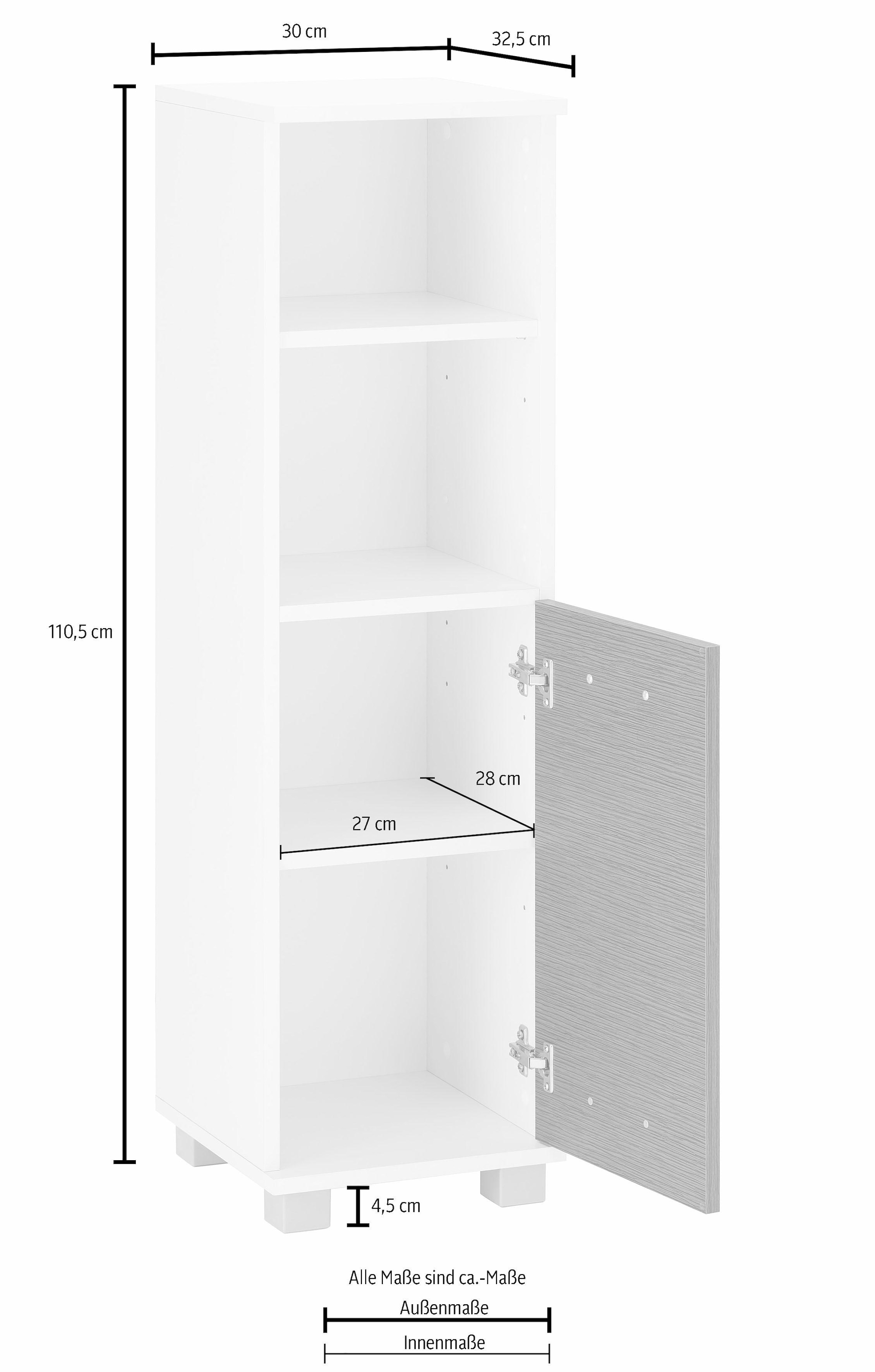 welltime Midischrank »Palermo, Breite 30 cm«, Wechselbarer Türanschlag, Metallbeschläge