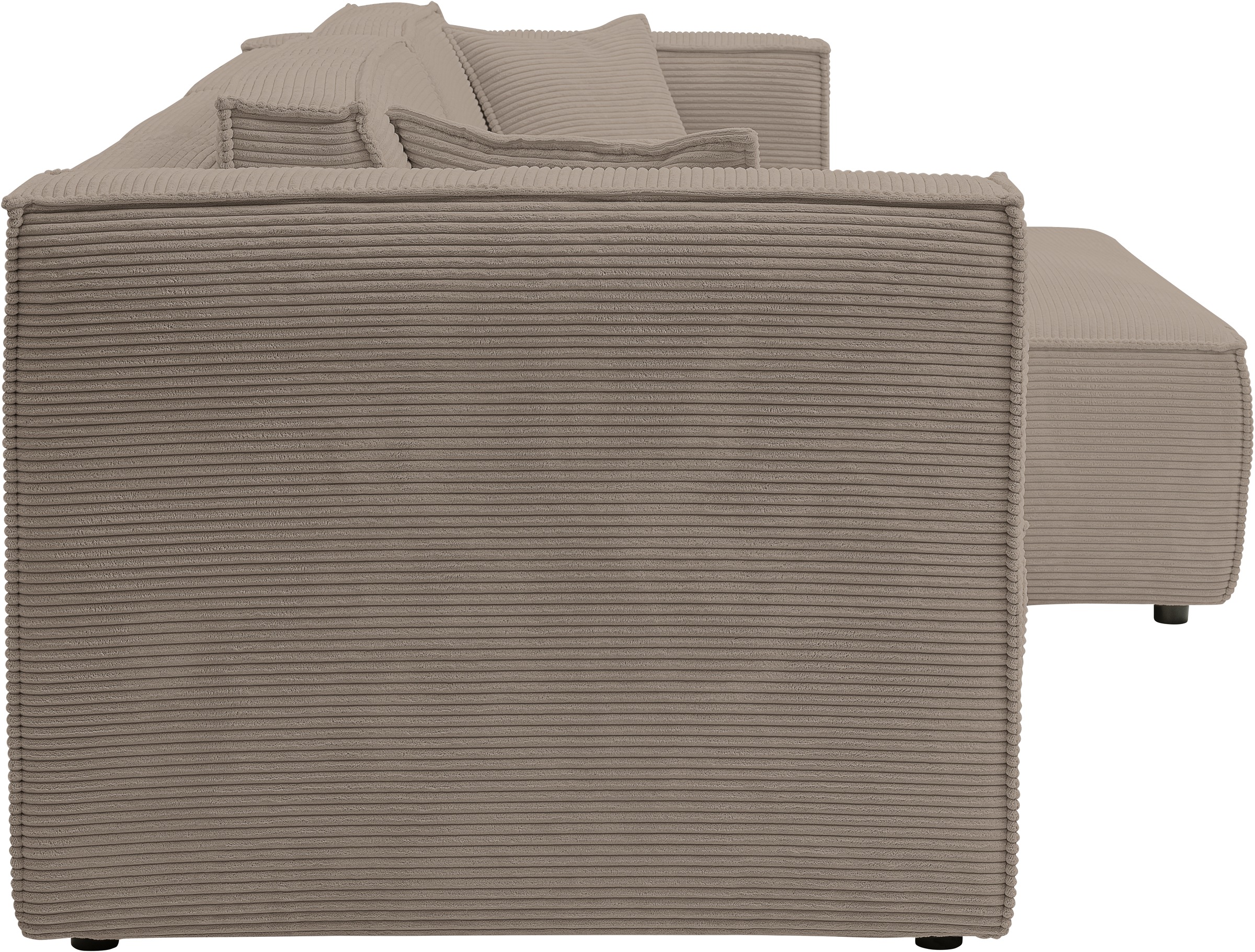WERK2 Ecksofa »Atlanta, moderne Designsprache, Stellmaße 280x147cm, L-Form, Kedernaht«, hoher Komfort, Schlaffunktion & Bettkasten, Cord, Greige