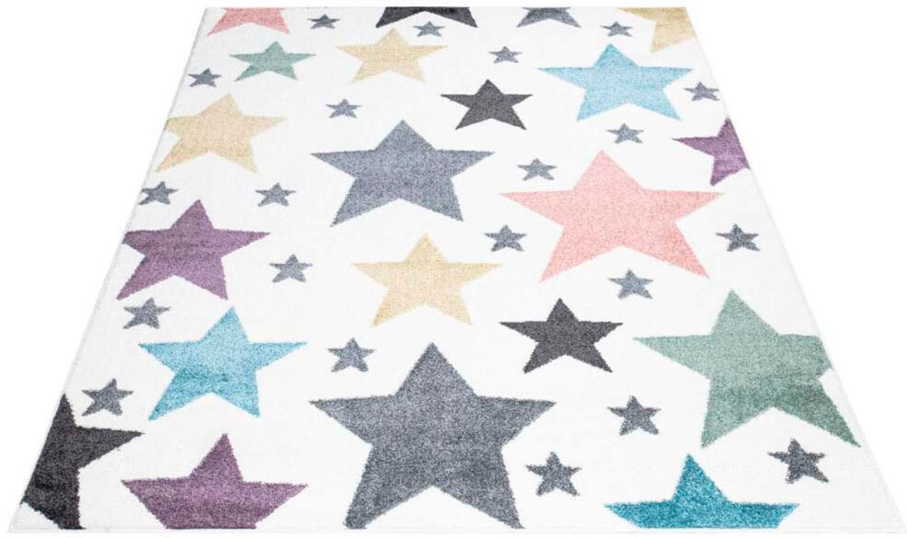 Carpet City Kinderteppich »ANIME903«, rechteckig, Kinderzimmer Teppich Modern mit Mond, Blumen, Wolken, Creme, Multi