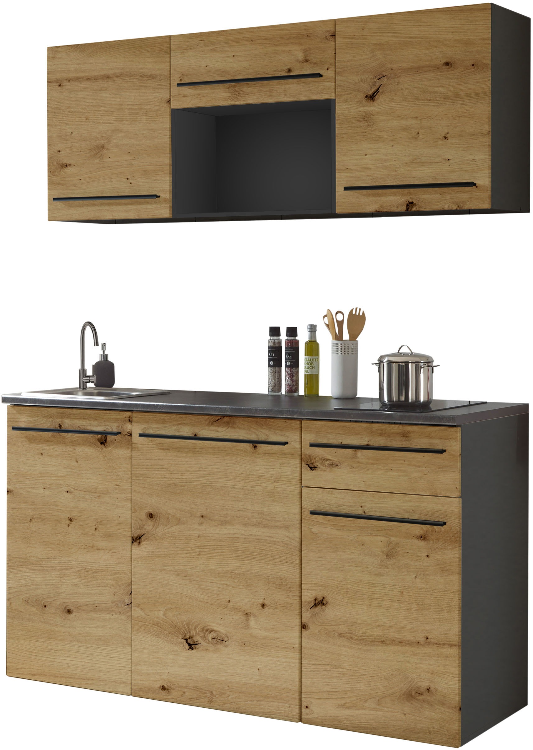 BASIC by Balculina Küchenzeile »Jazz Singleküche«, Breite 160 cm, mit und ohne Geräte lieferbar
