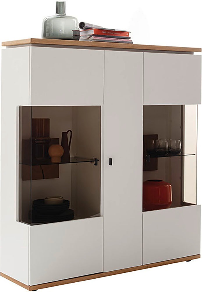 MCA furniture Highboard »Matadi Highboard« 1 Stk. tlg. Highboard, Weiß, Holzabsetzung, 3 Türen, gedämpft, B: 130cm