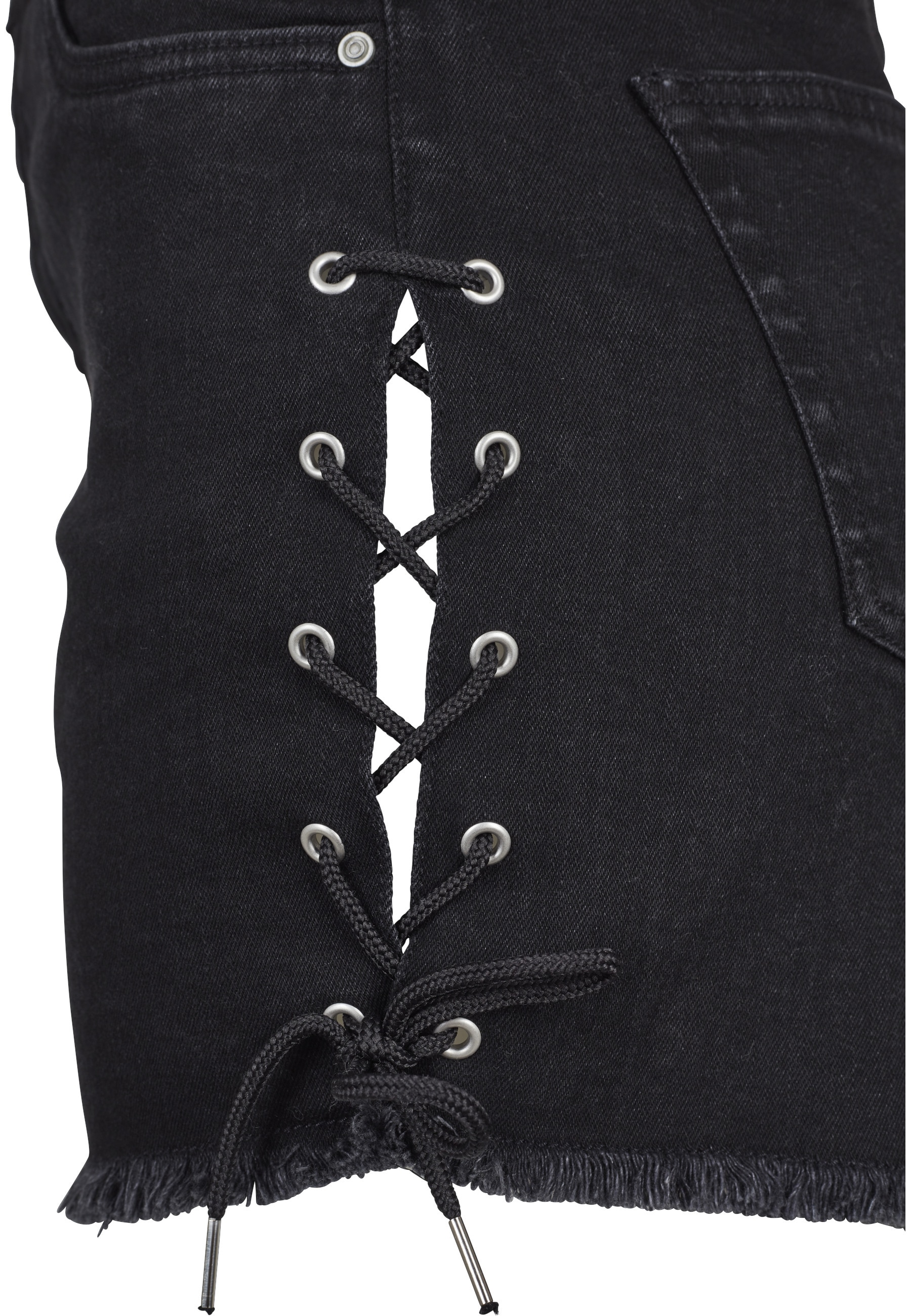 URBAN CLASSICS Stoffhose »Urban Classics Damen Ladies Highwaist Denim Lace Up Shorts«