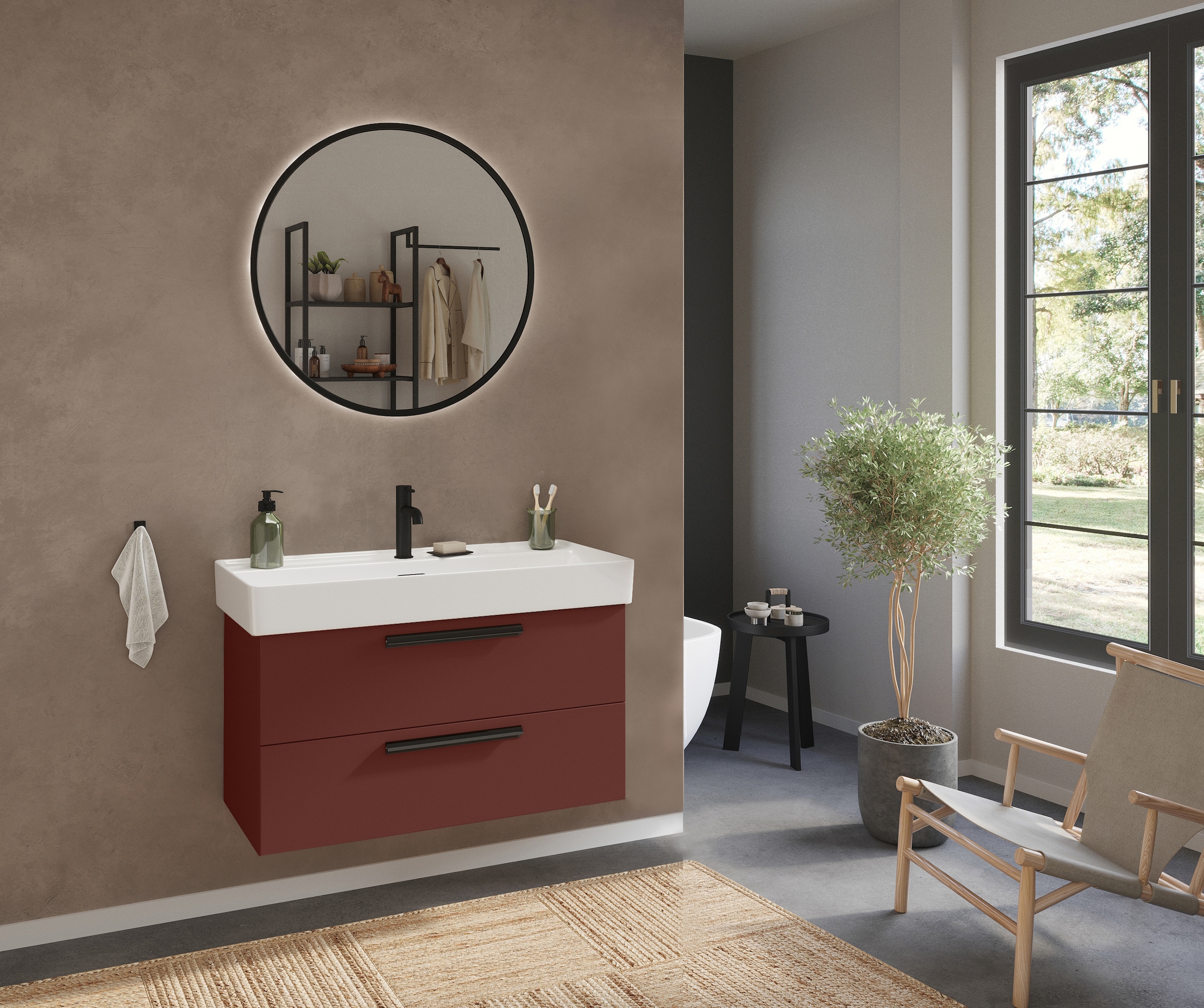 welltime Badmöbel-Set »SALVADA, 2tlg-Set, gedämpfte Scharniere, Softclose, Keramikbecken« Maße (B/T/H): 100/47,5/200 cm, 