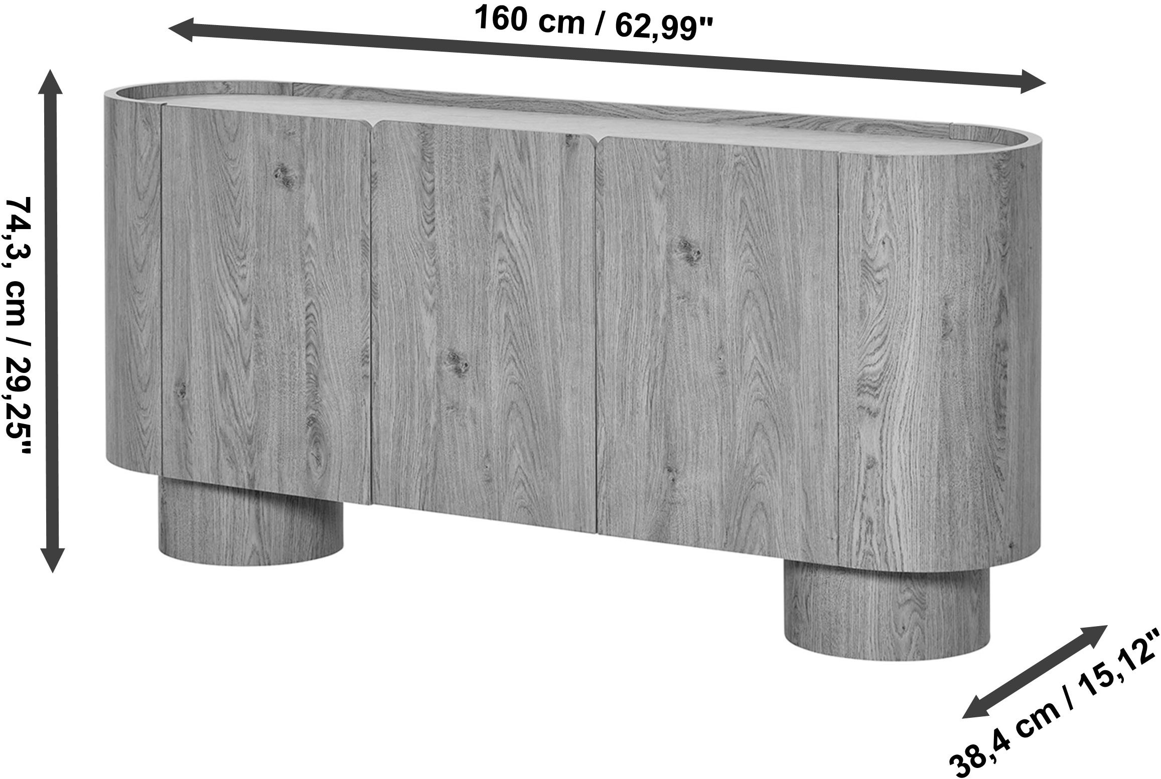 Jahnke Sideboard »CIRCO SB 160«, (1 St.), Sideboard, 3-türig, gerundetes Design, Marmor-Look, Breite 160 cm